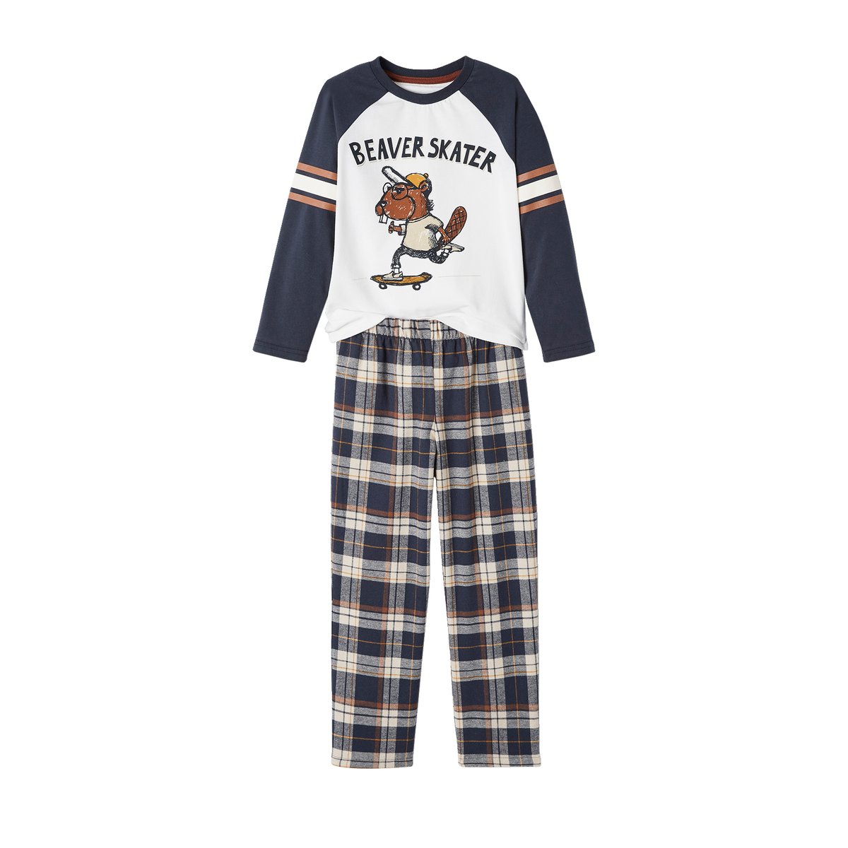 Pyjama castor avec bas en flanelle bleu fonce, VERTBAUDET