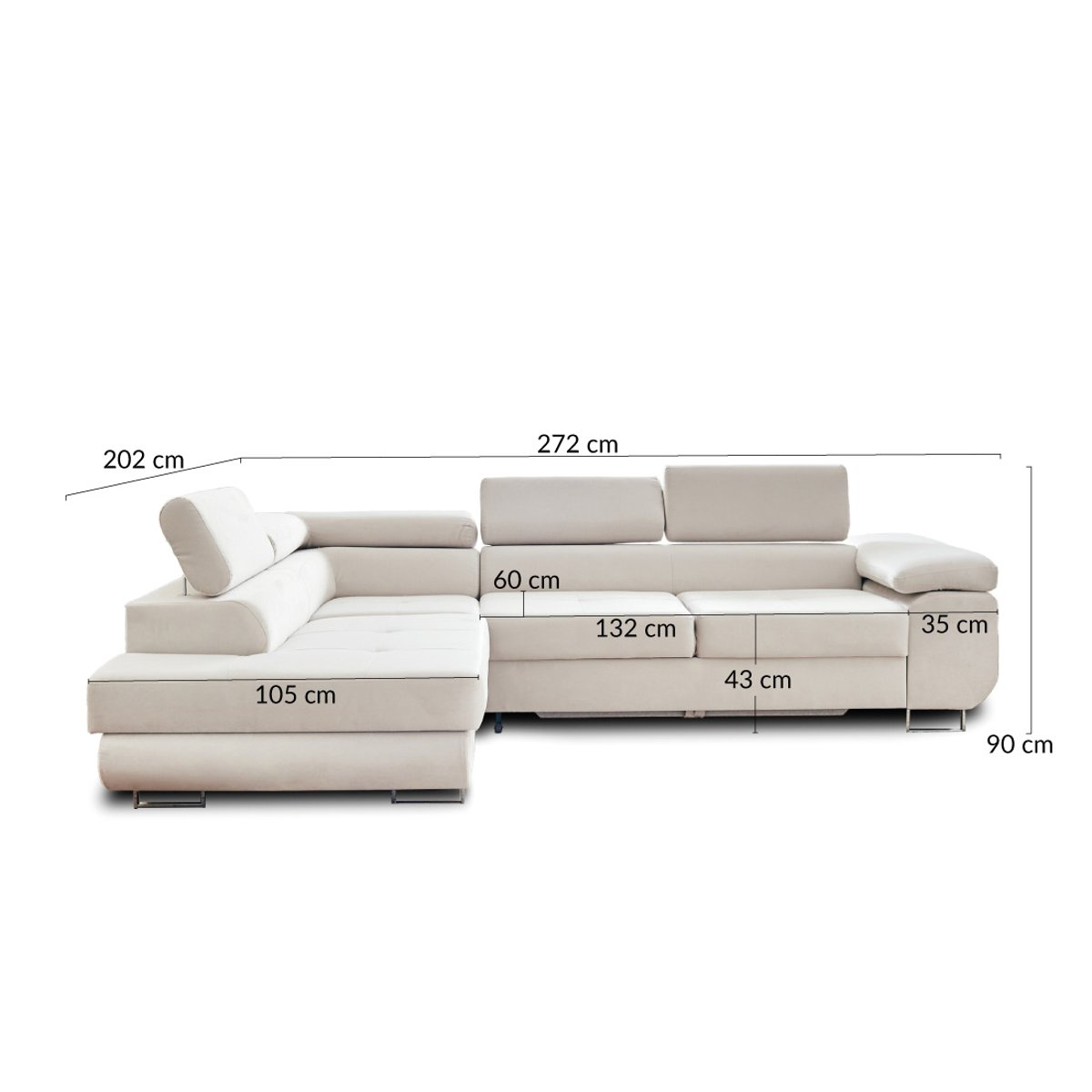 Canapé d'Angle Convertible 5 places - PABLO bleu canard, BEST MOBILIER