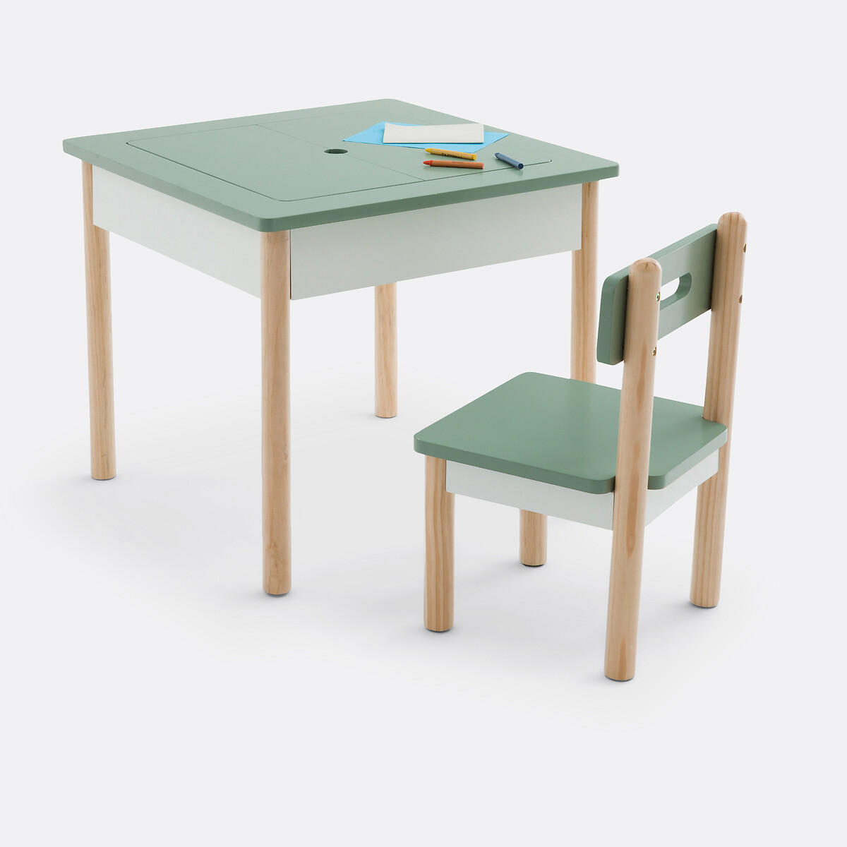 Chaise enfant, Simoni blanc/vert, MA PETITE ECOLE MONTESSORI X LA REDOUTE INTERIEURS