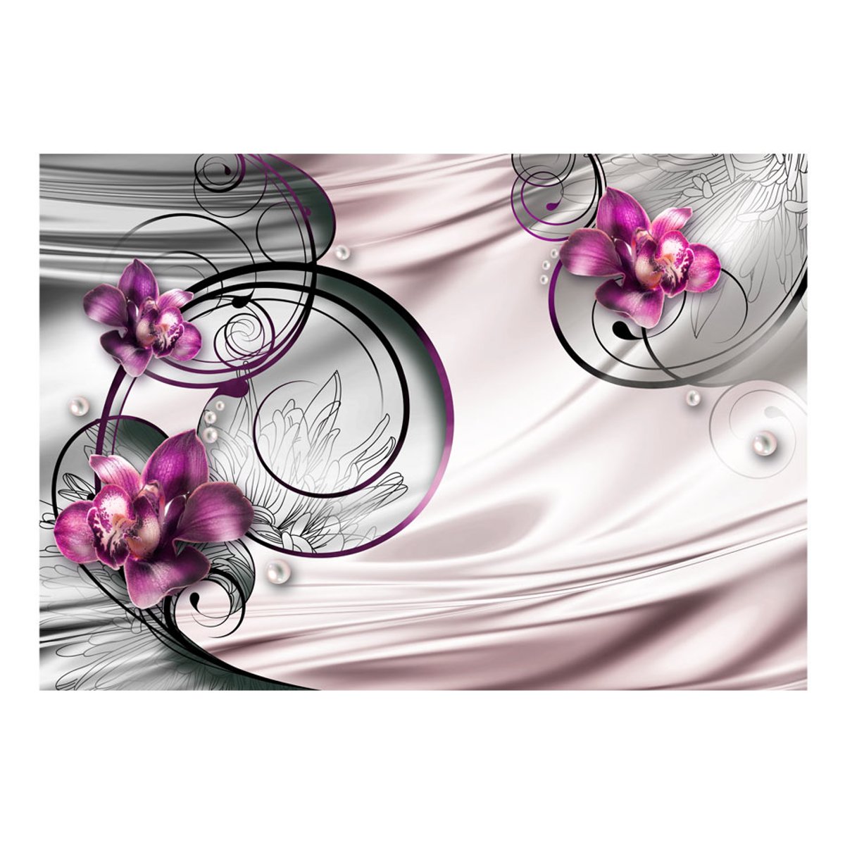 Papier peint intissé panoramique Fleurs Wave of pleasure noir, EDEN