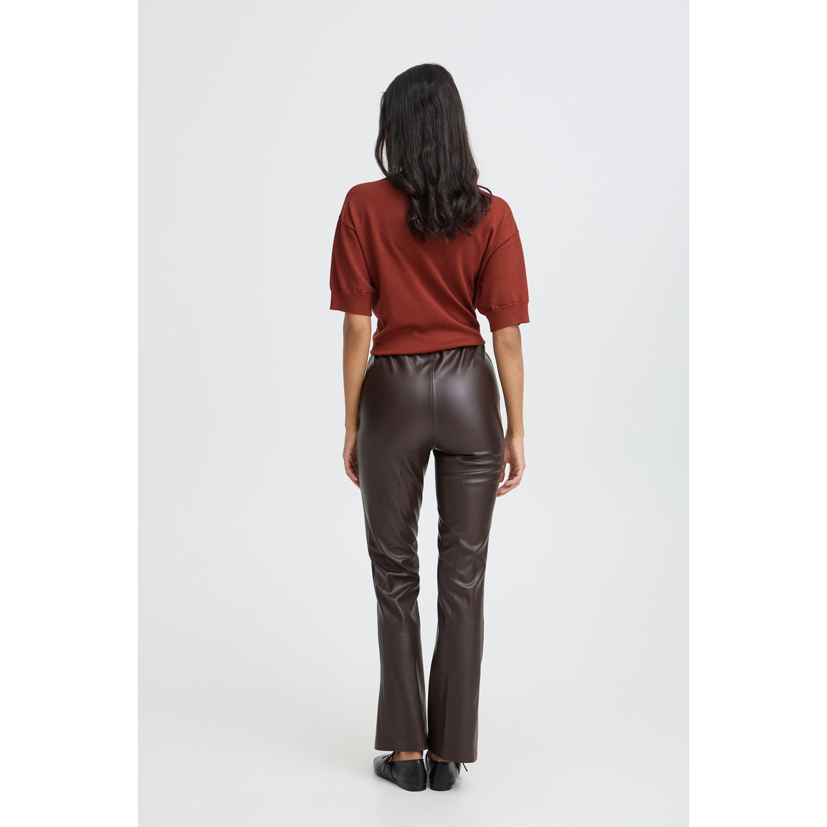 Pantalon enduite coupe droite, flare en bas marron java, B.YOUNG