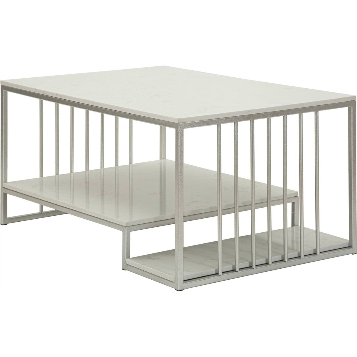 Table basse double plateau effet marbre GLAM argent et blanc, RECOLLECTION
