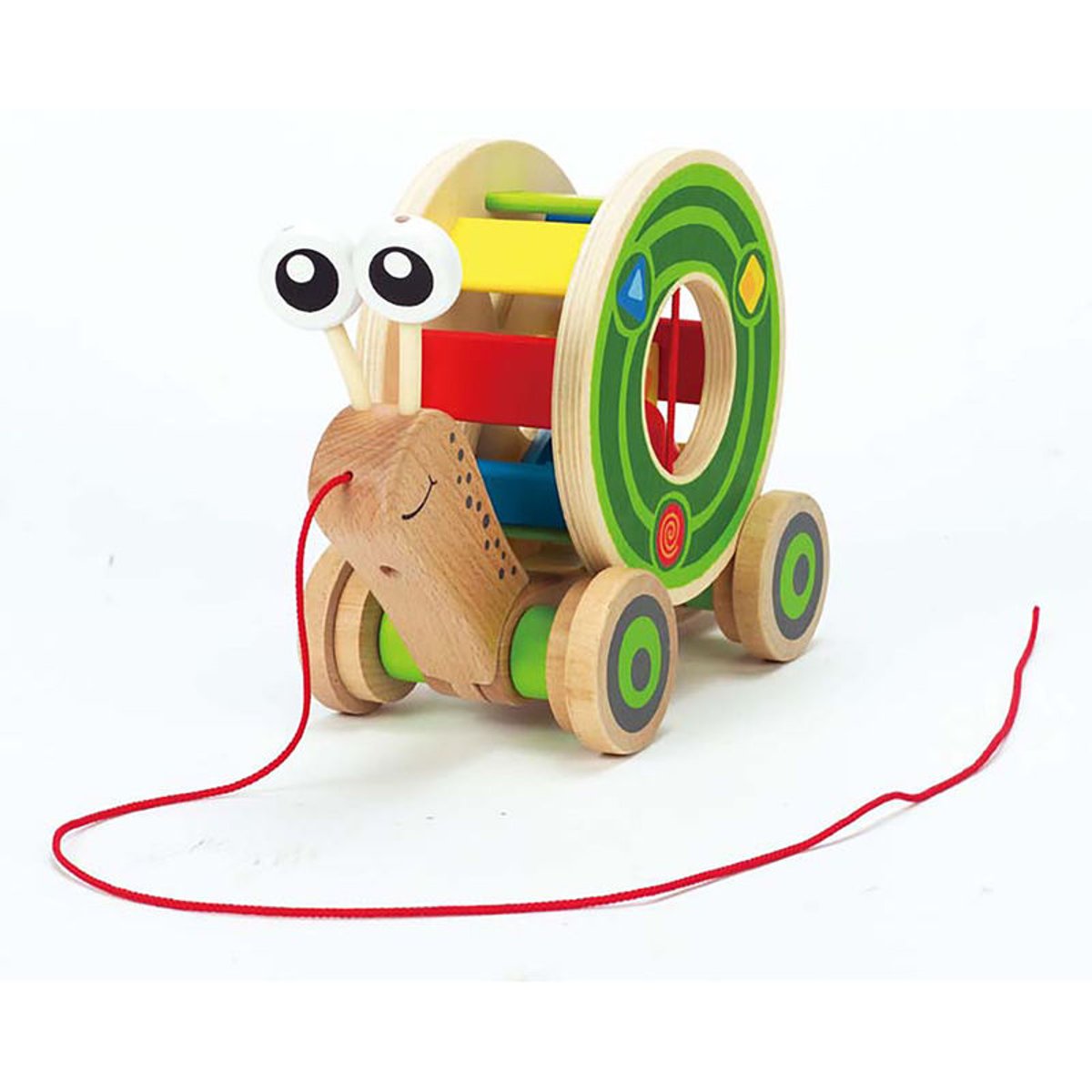 Escargot à tirer avec jeu de formes vert, jaune, rouge, HAPE