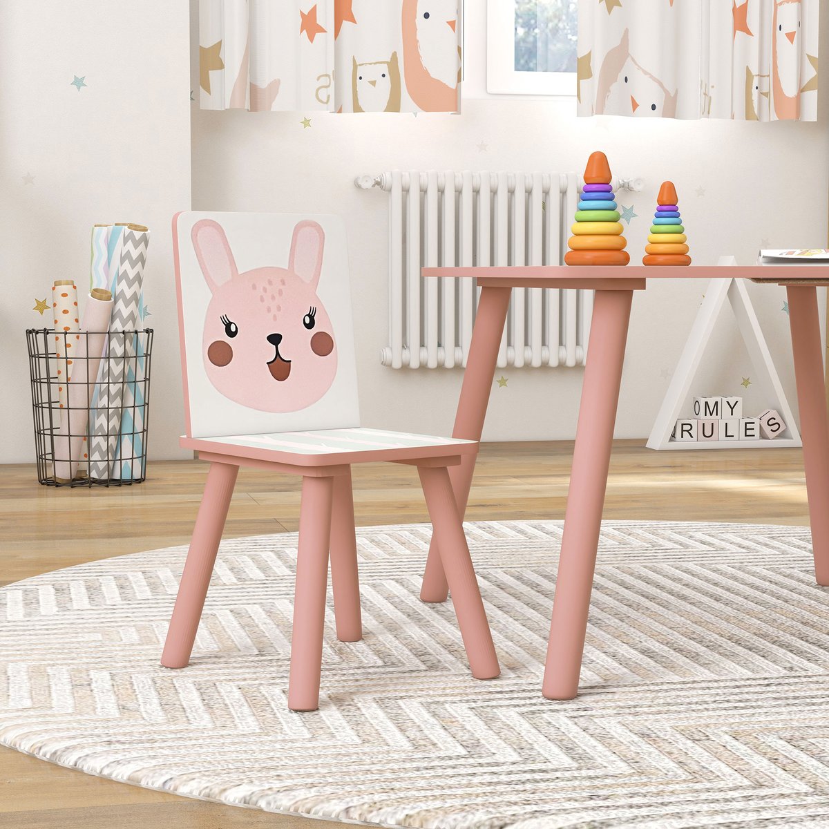 Ensemble table et chaises pour enfants MDF rose et motifs animaux, ZONEKIZ