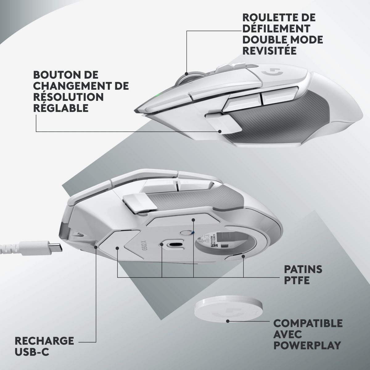 Souris Gamer Sans Fil G502X Lightspeed Blanc blanc, LOGITECH