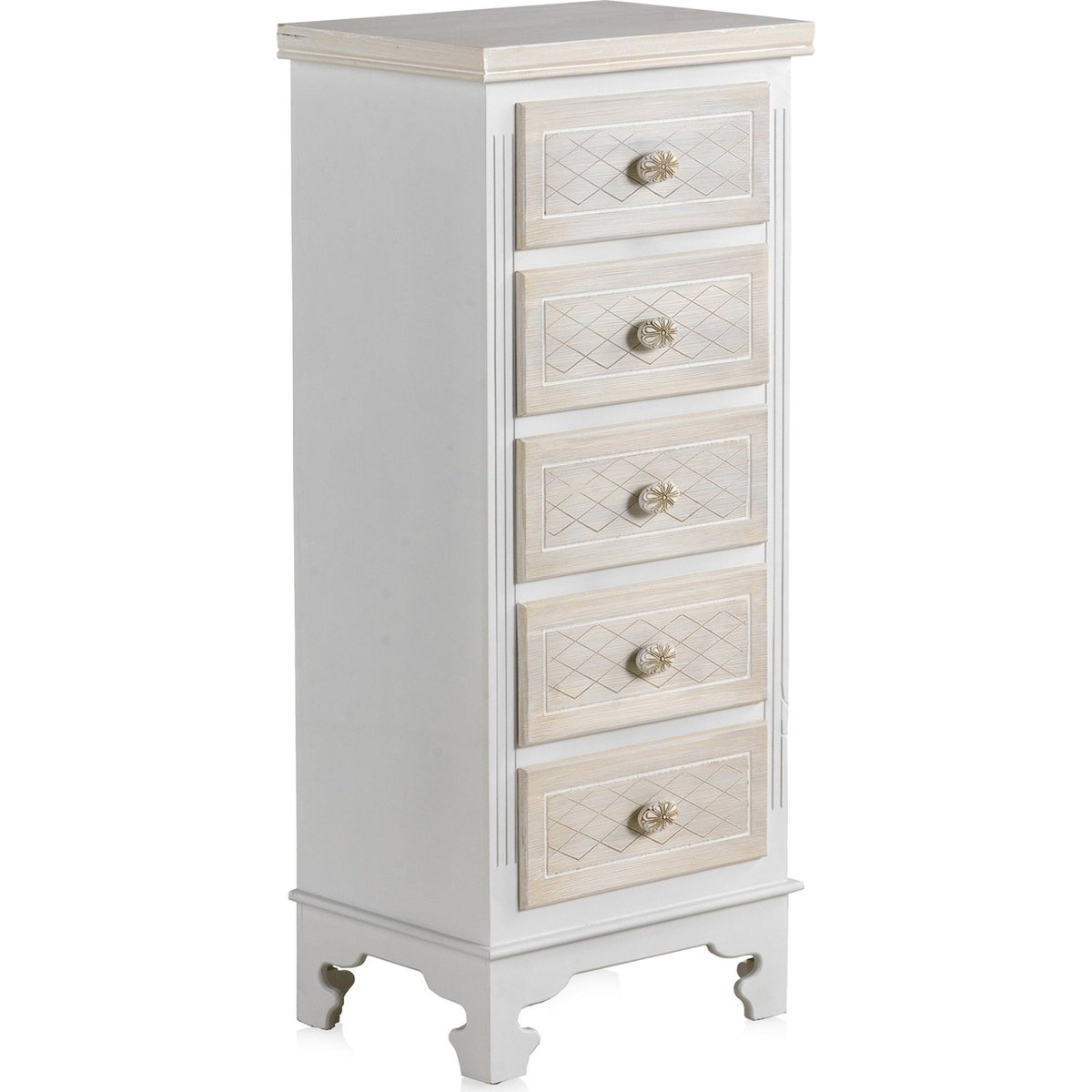Chiffonnier en bois, 5 tiroirs blanc crème texturé, RECOLLECTION