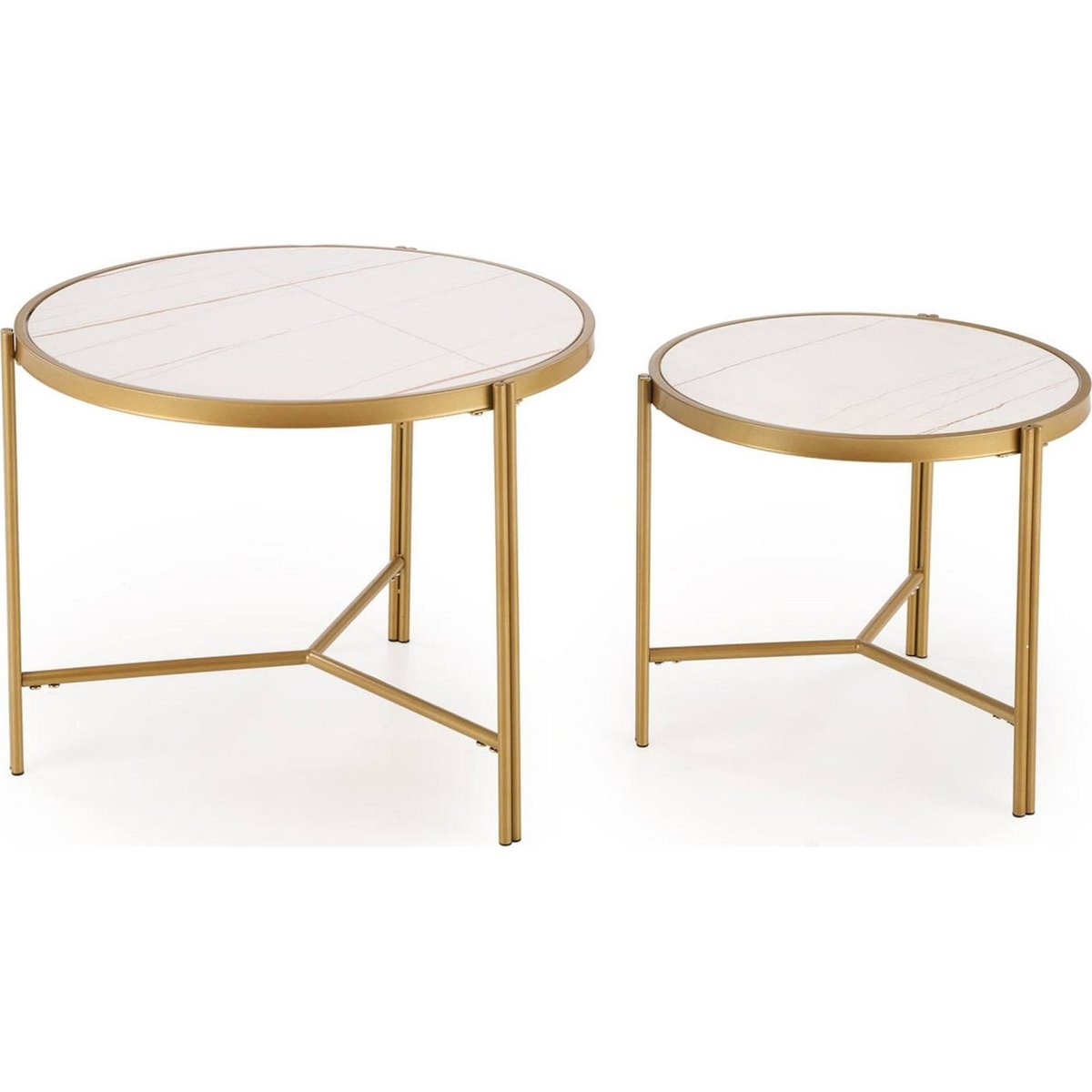 Lot de 2 tables basses rondes HESIVENE blanc et doré, RECOLLECTION