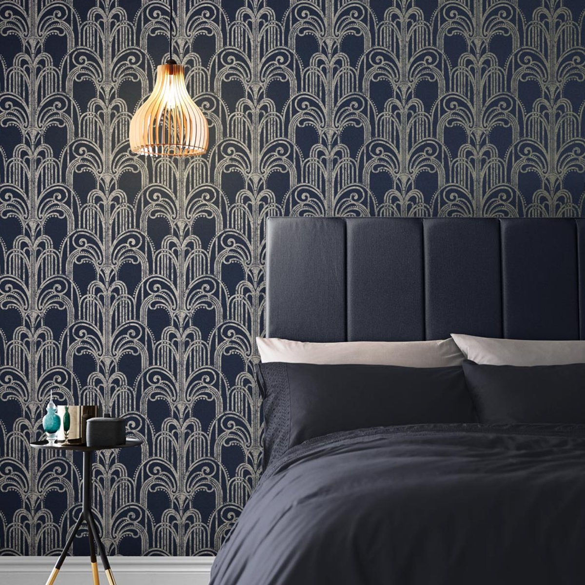 Papier peint Art Deco minuit bleu, GRAHAM ET BROWN