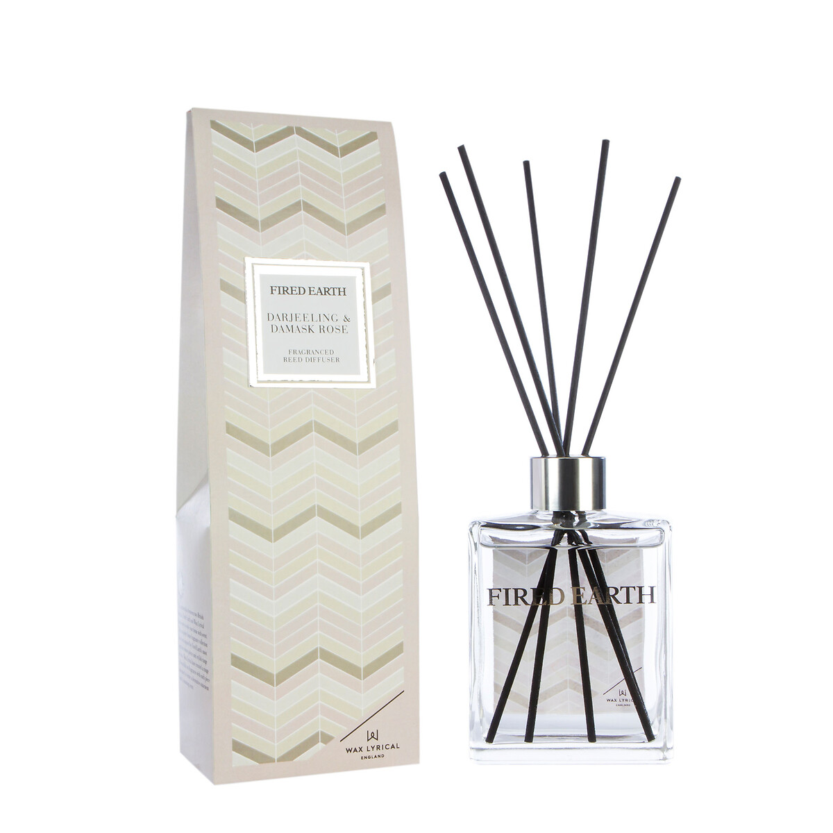 Fired Earth Reed Diffuser 180ml Darjeeling and Damask Rose transparent, WAX LYRICAL