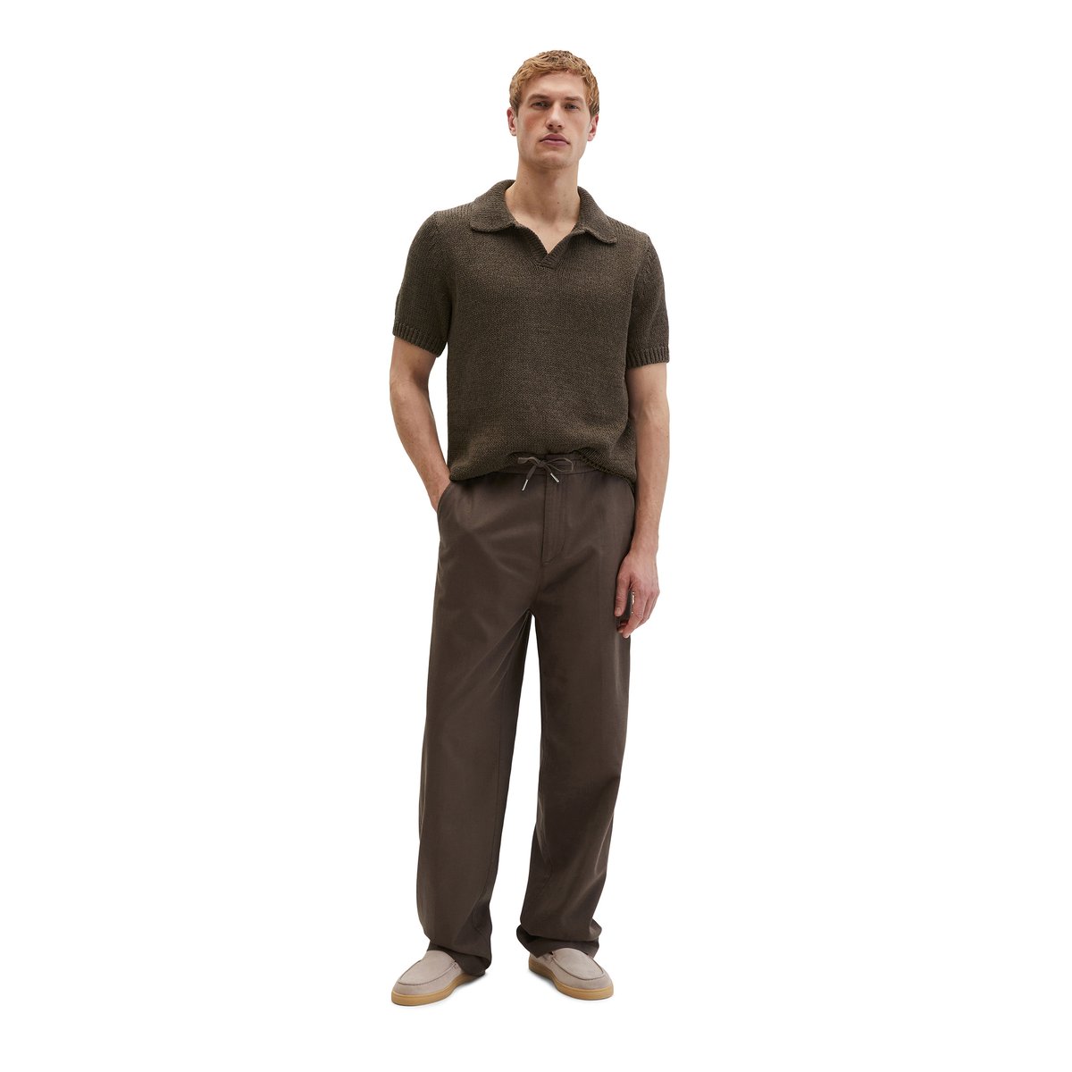 Pull à manches courtes regular en fil à bandelettes lâche marron foncé, MARC O'POLO