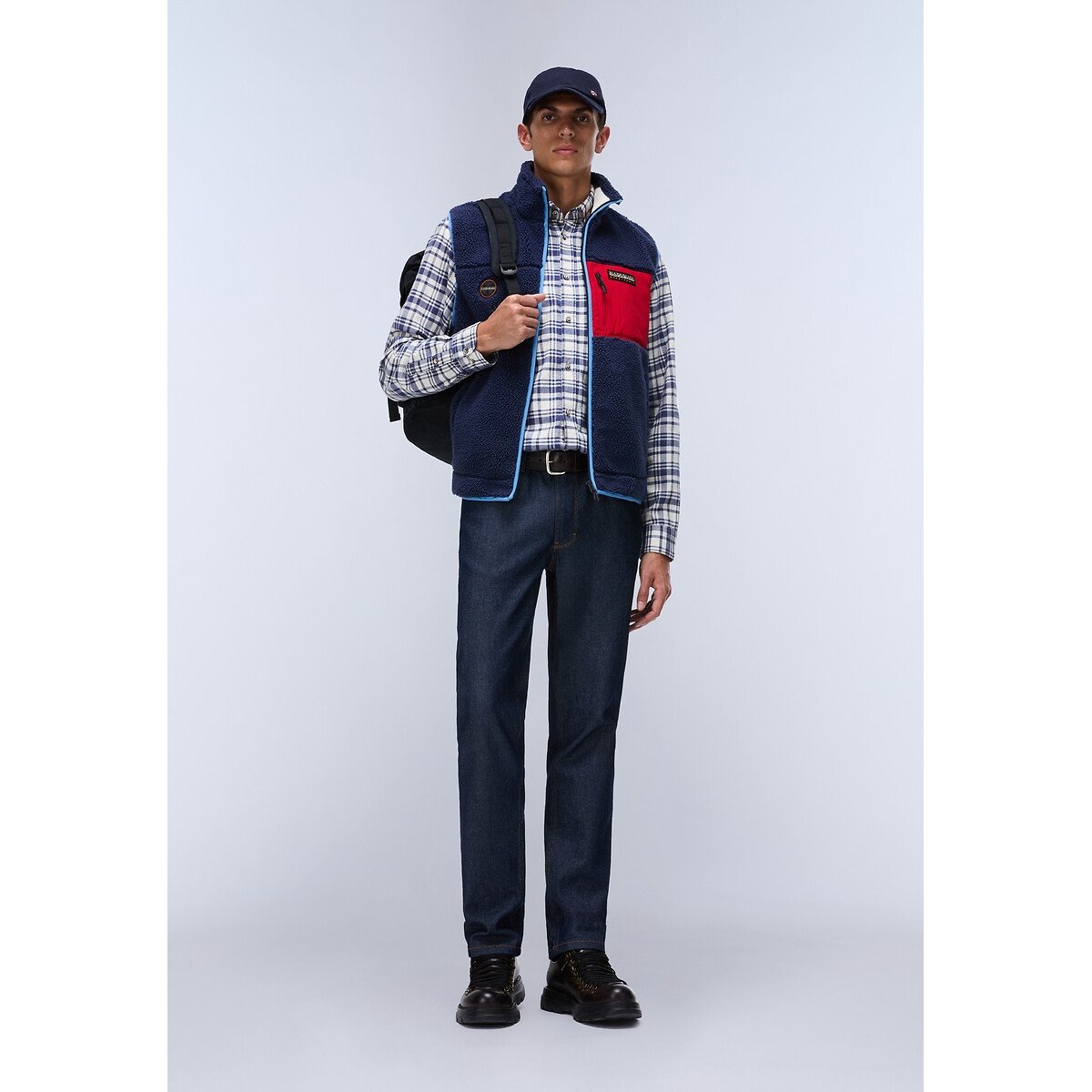 Polaire sherpa sans manches zippée, Yupik bleu marine/rouge, NAPAPIJRI