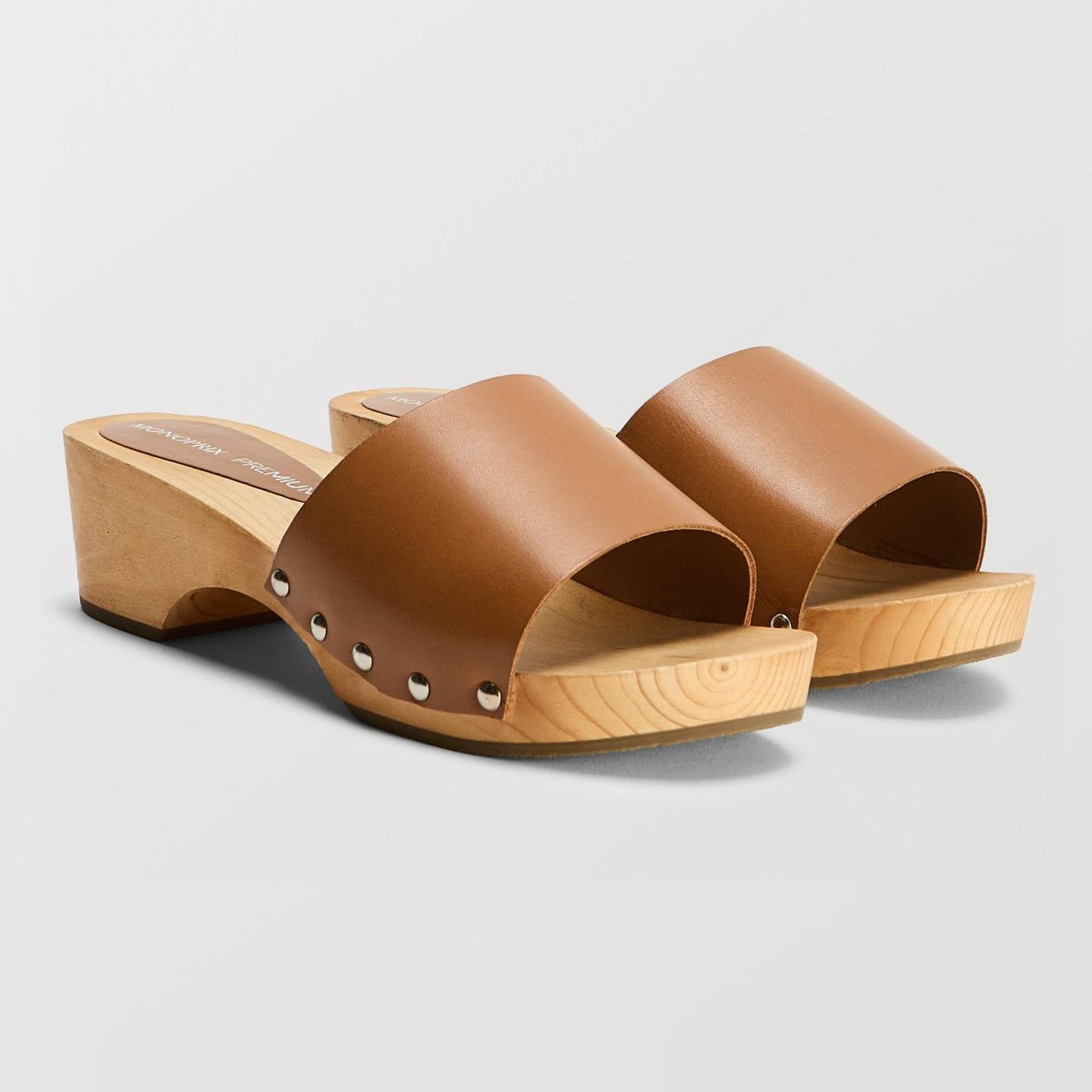 Sabots en cuir tan, MONOPRIX