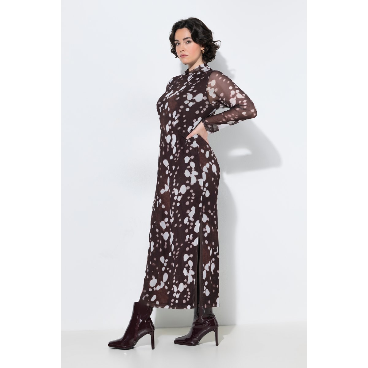 Robe maxi en tulle, motif pois acajou, ULLA POPKEN