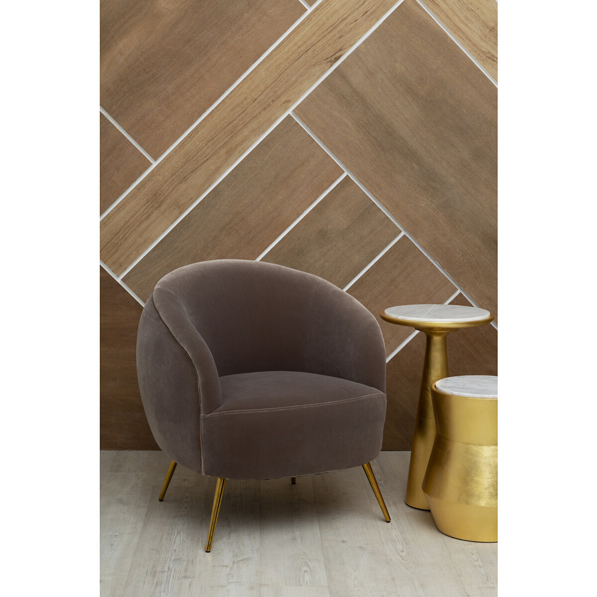 Mink Velvet Manhattan Armchair with Stainless Steel Legs brown, SO'HOME