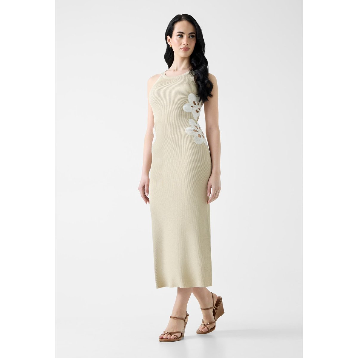 Fil textile Long Dress beige multi, GUESS