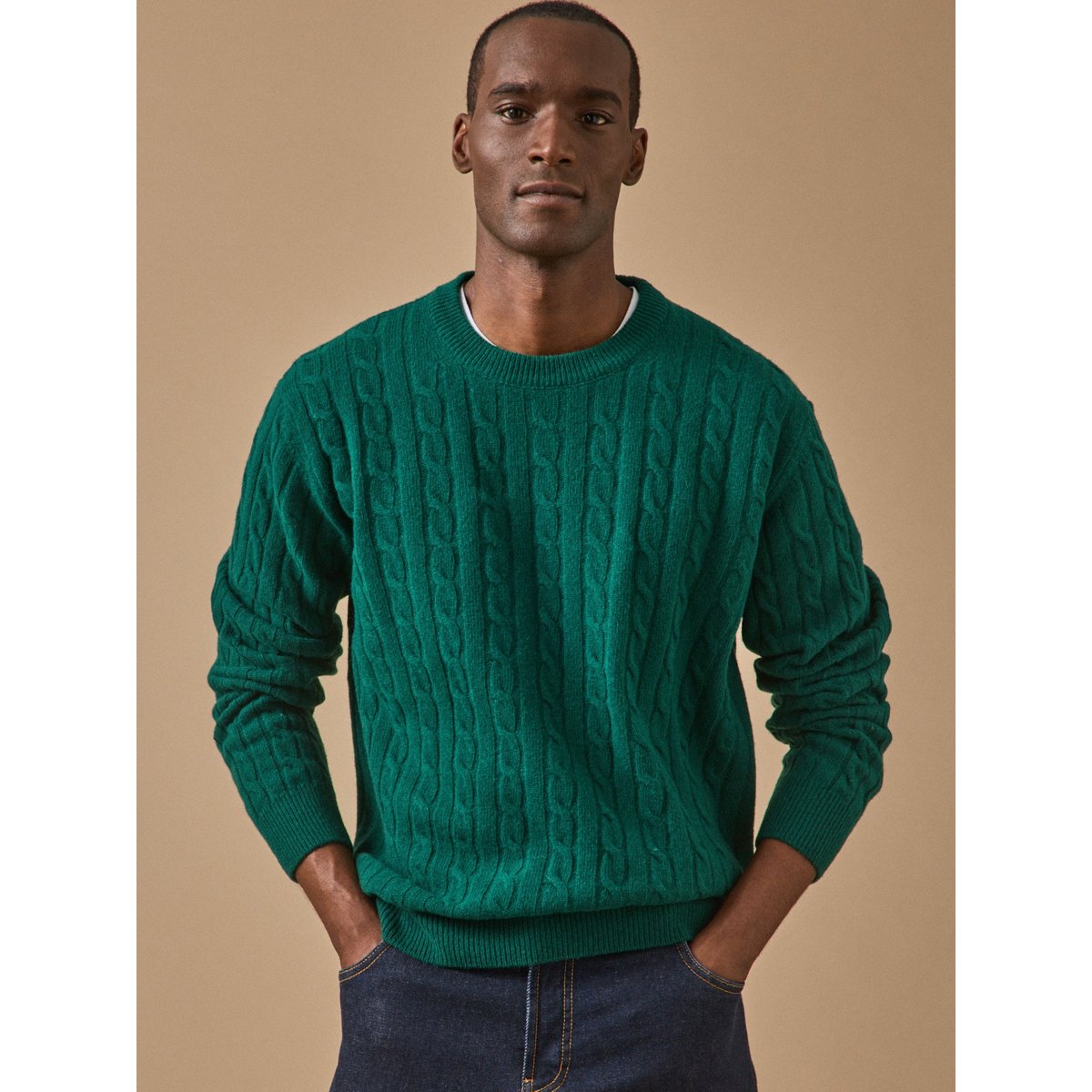 Pull torsades en laine vert, CYRILLUS