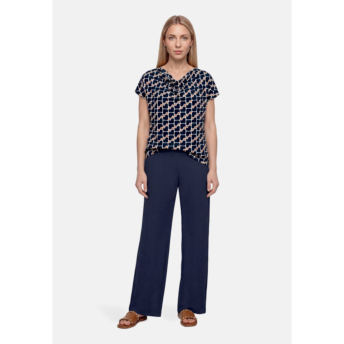 Haut imprimé à encolure bénitier dark blue/brown, BETTY BARCLAY