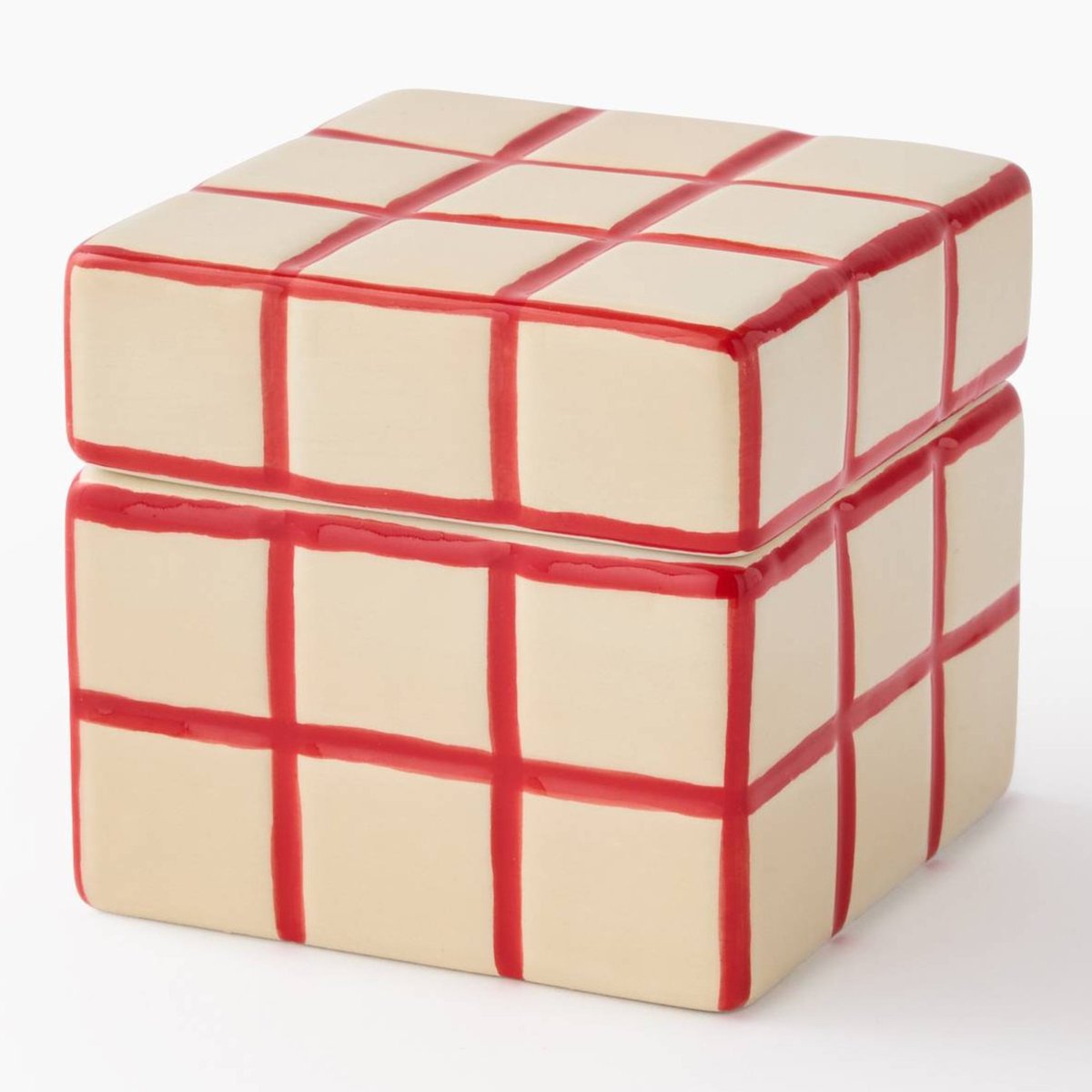 Bougie dans pot cube, 9X9X8,6cm, en céramique rouge, MONOPRIX