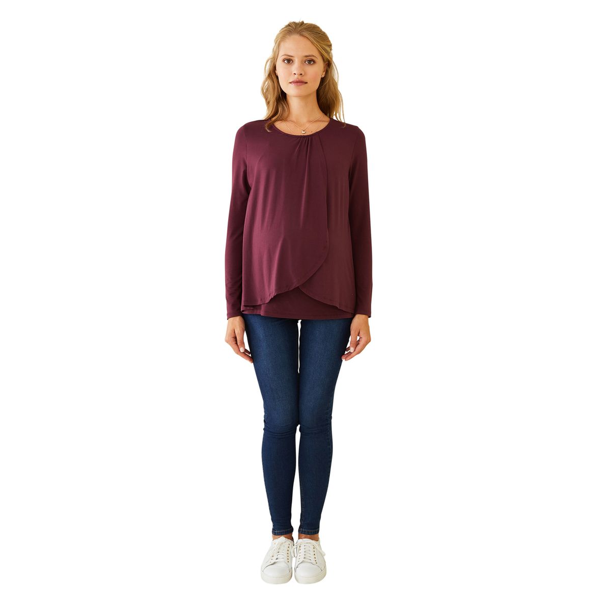 T-shirt grossesse et allaitement pans croisés aubergine, VERTBAUDET