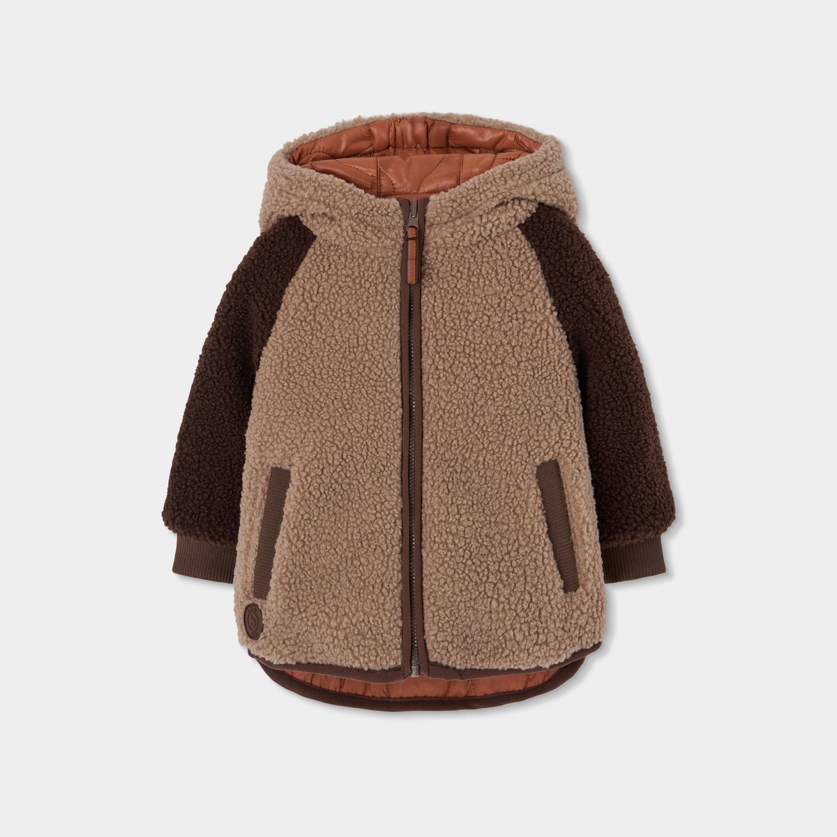 Parka garçon tissu technique réversible marron, BOBOLI