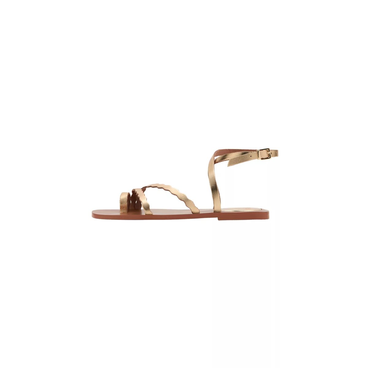 Sandales cuir festonné or, MANGO TEEN