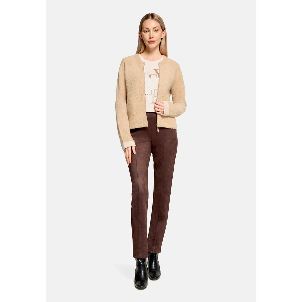 Cardigan en maille casual à fermeture zippée beige, BETTY BARCLAY