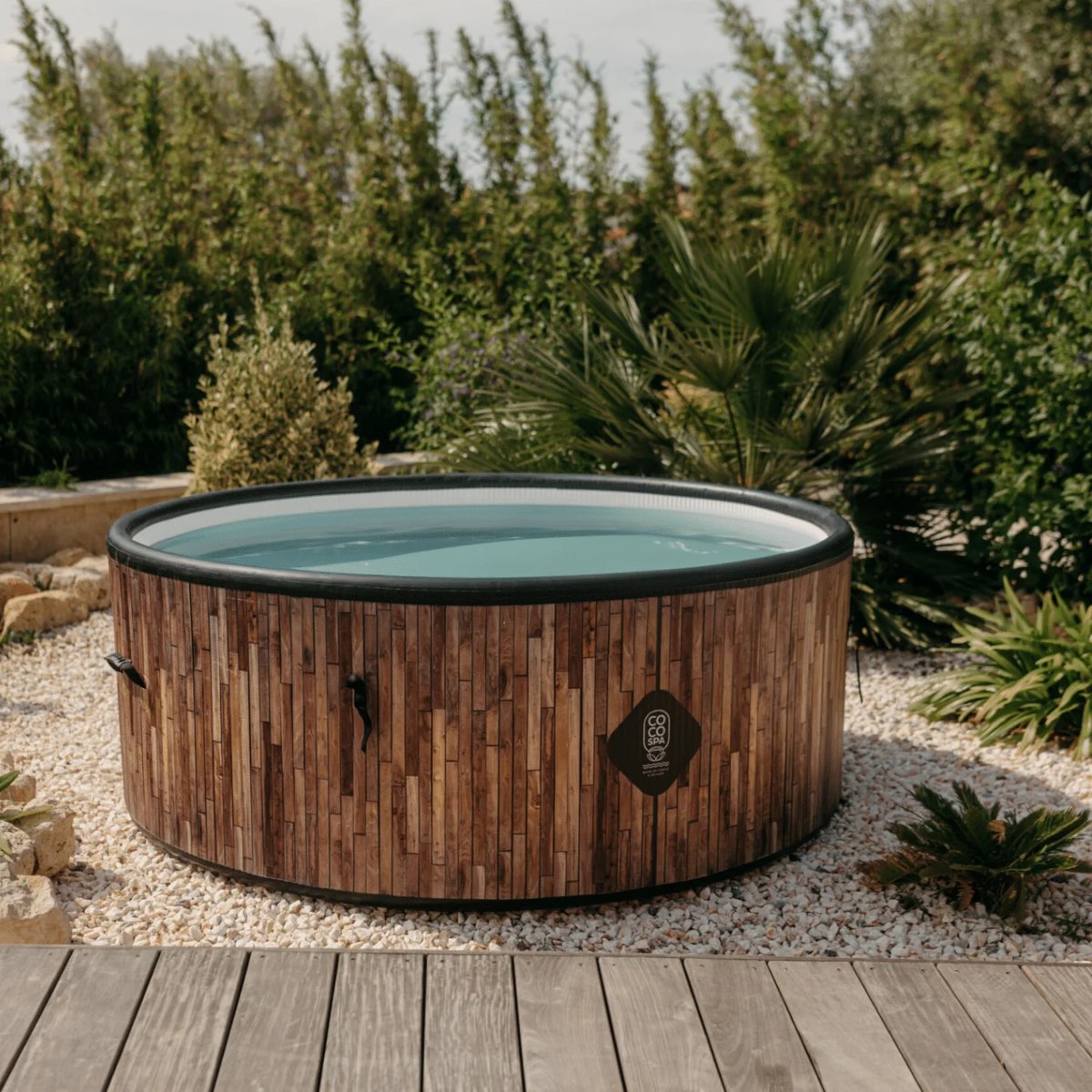 Piscine hors sol gonflable imitation bois couleur unique, COCO SPA