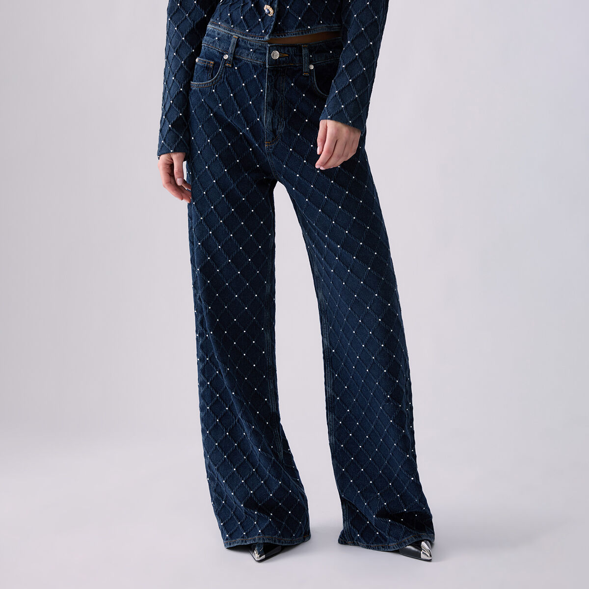 Jeans droit matelassé avec strass denim bleu, LIU JO