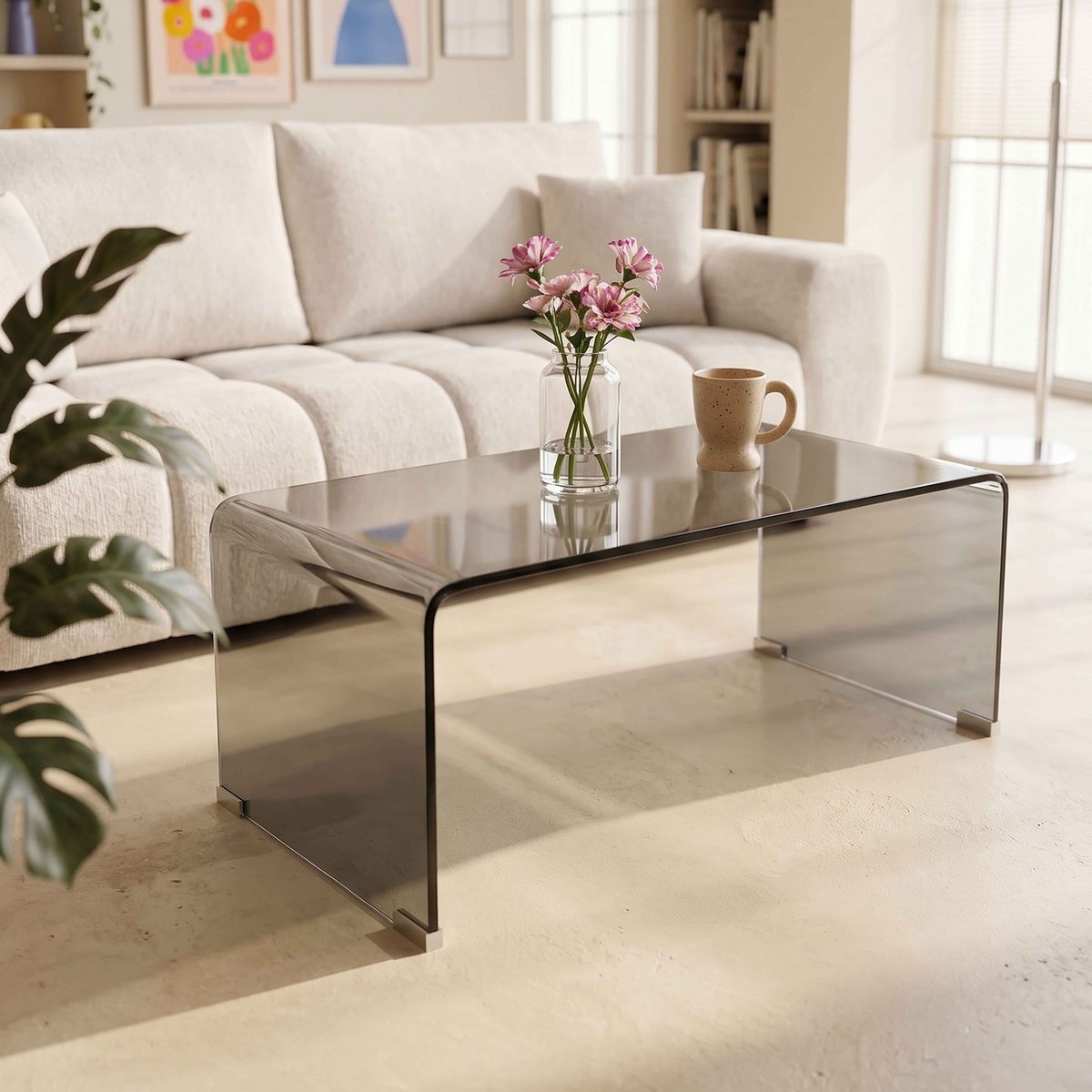 Table basse en verre trempé rectangulaire 110x50 cm, GRETA noir, OVIALA