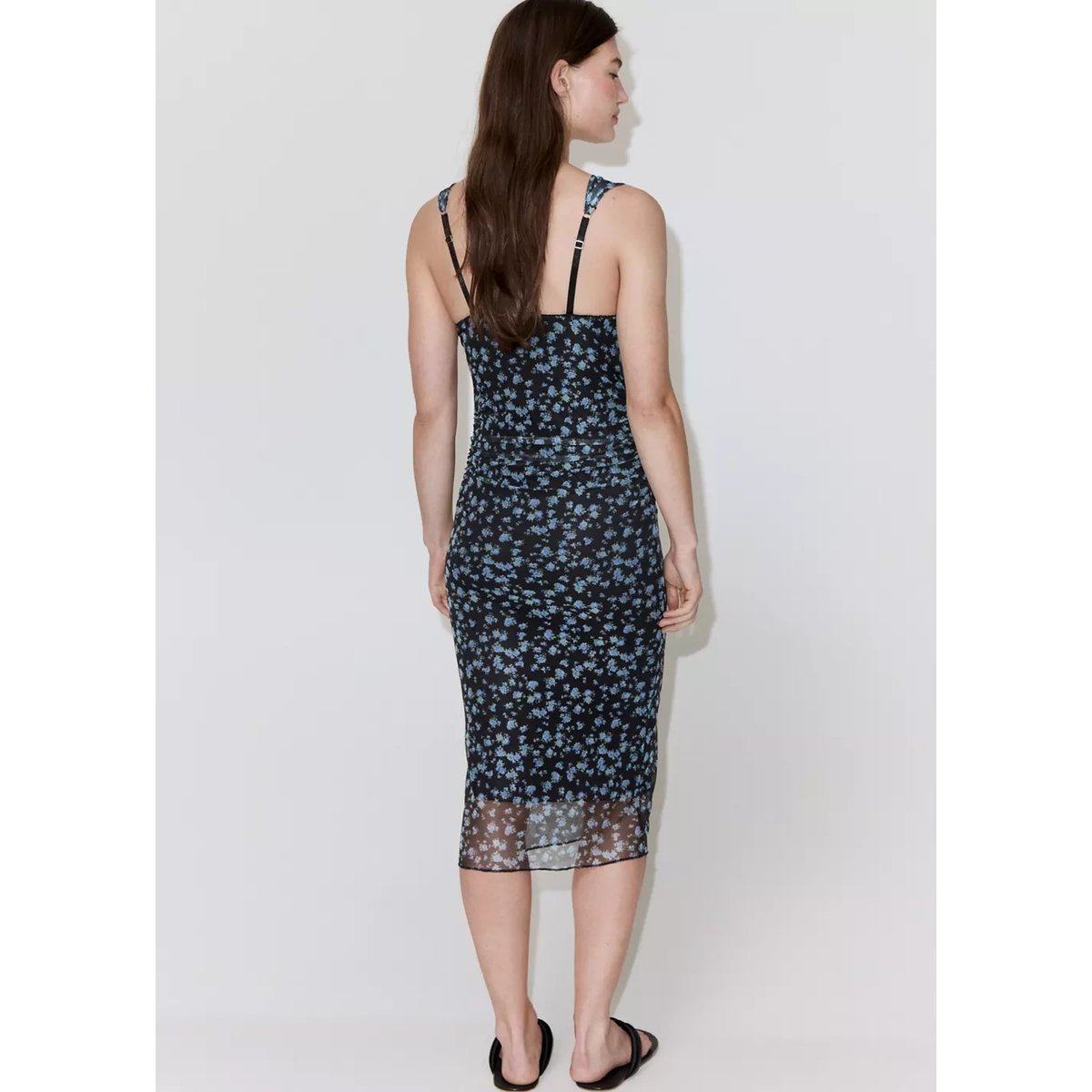 Robe tulle en imprimé fleuri noir, MANGO