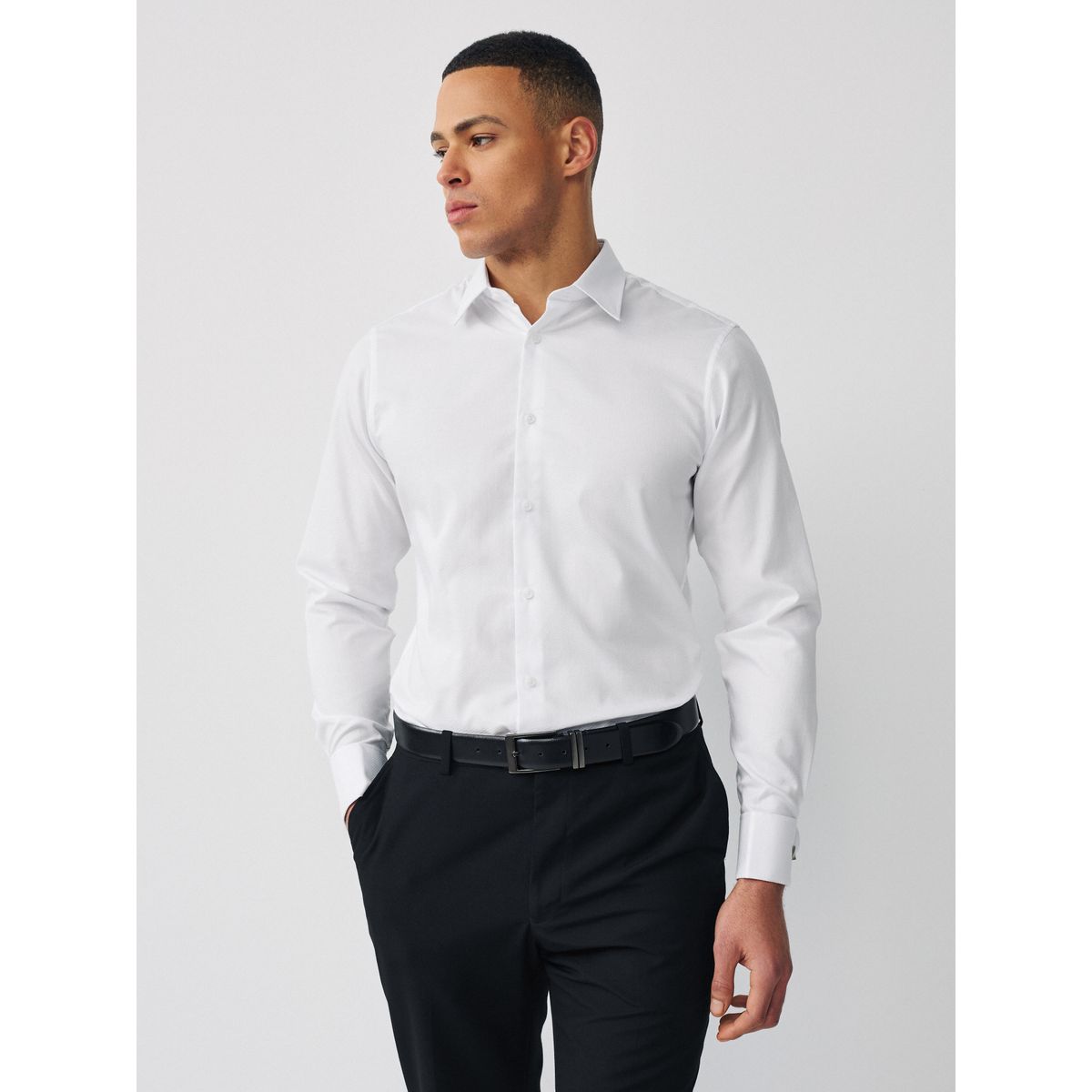 Chemise habillée texturée coton majoritaire blanc, NEXT