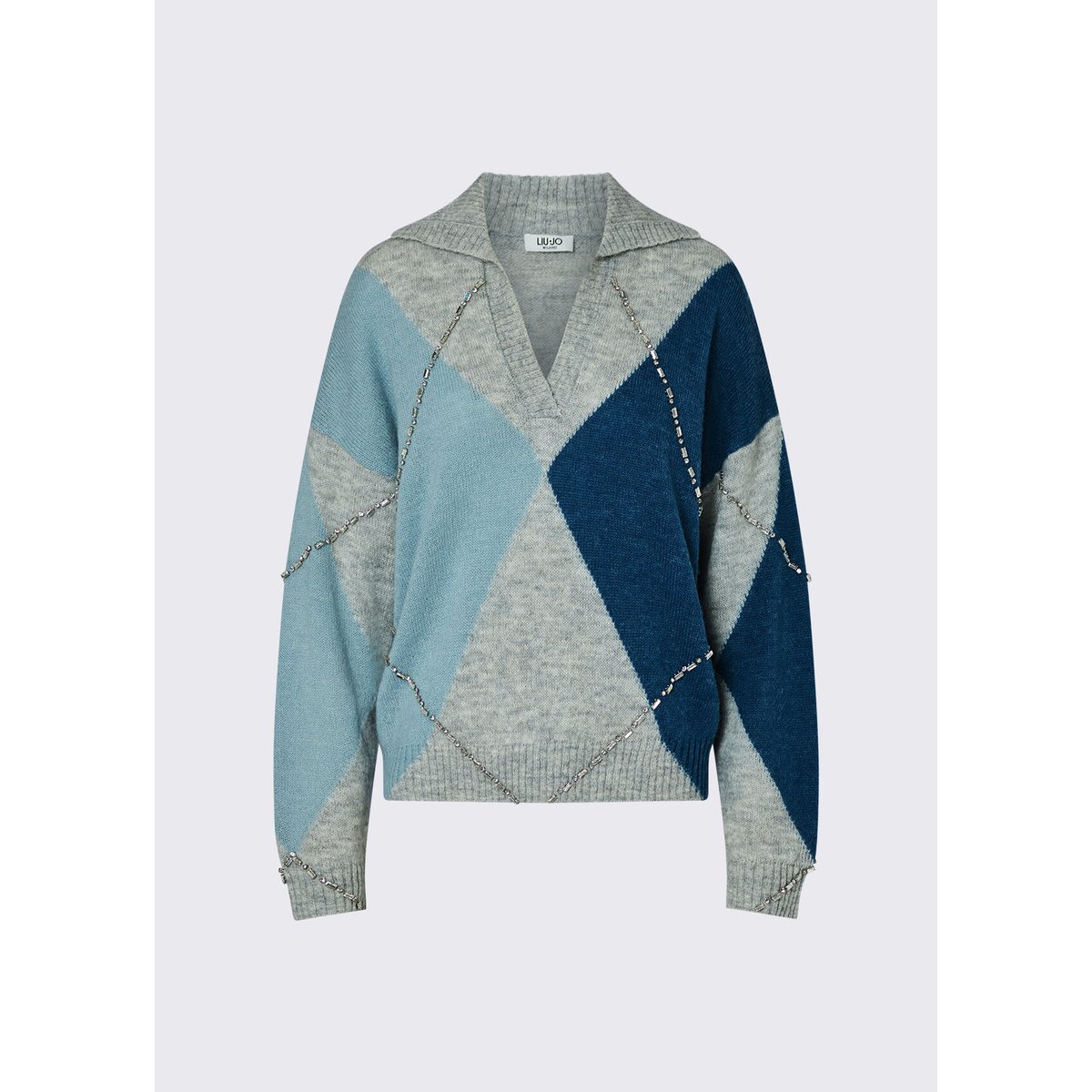 Polo Argyle avec broderies bijoux bleu, LIU JO