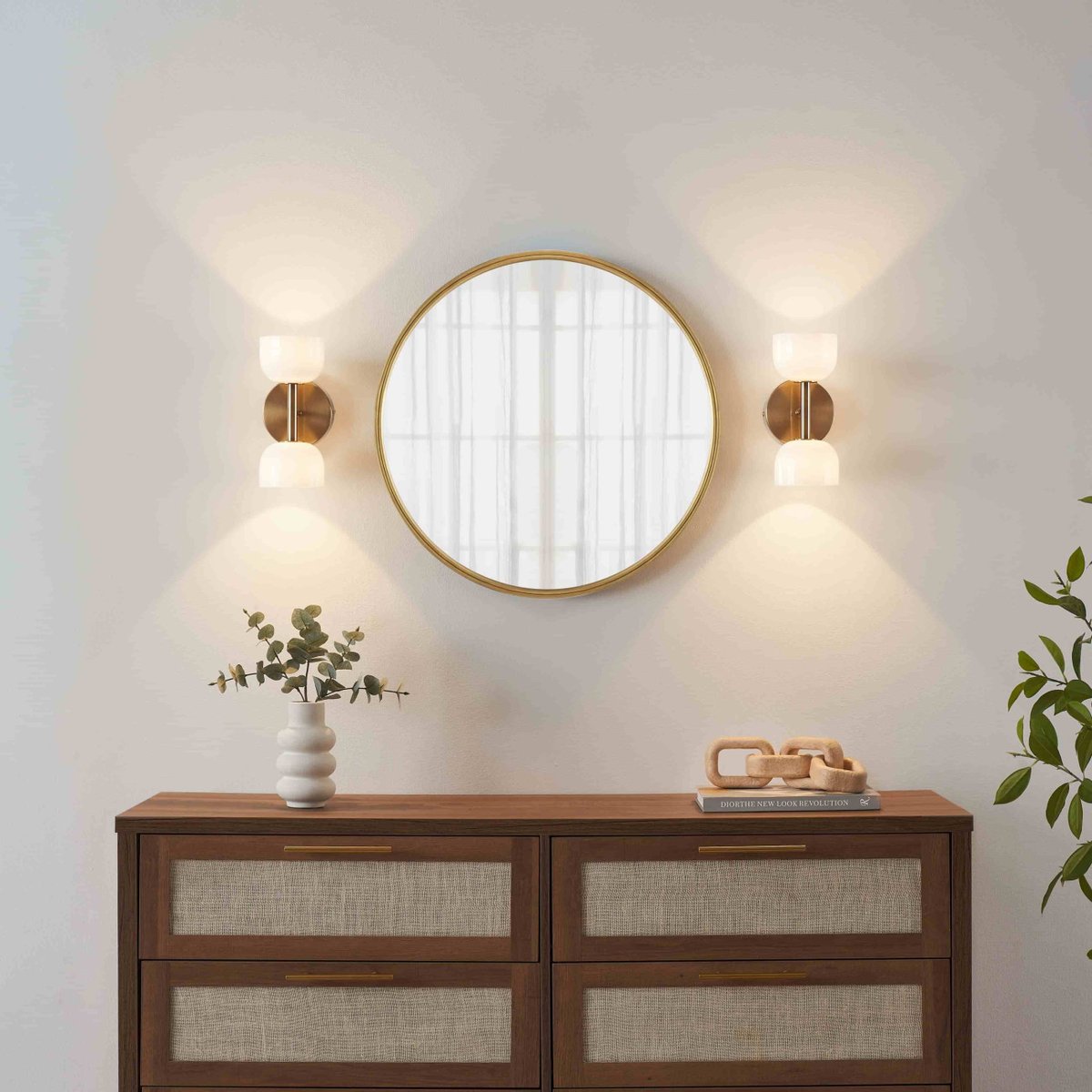 Applique double LED chic - NYSSÉA laiton et blanc, KOSILUM