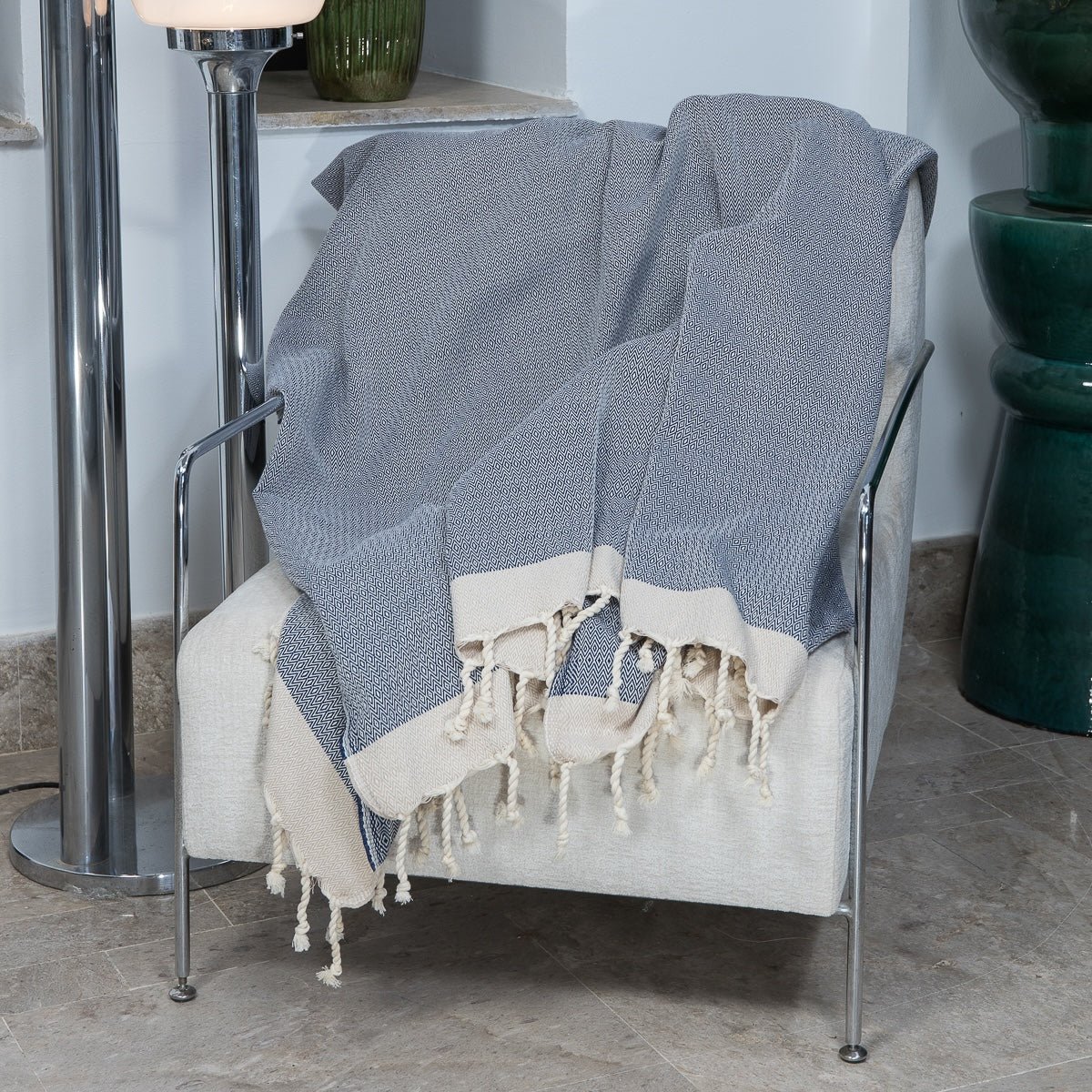Plaid coton MONTANA bleu, FEBRONIE