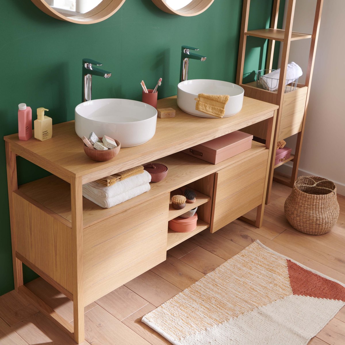 Meuble double +vasque +miroir ATOLL bois clair, MOB IN