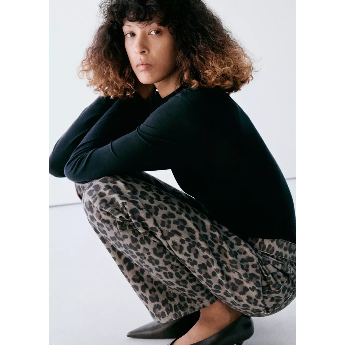 Jean droit léopard gris denim, MANGO