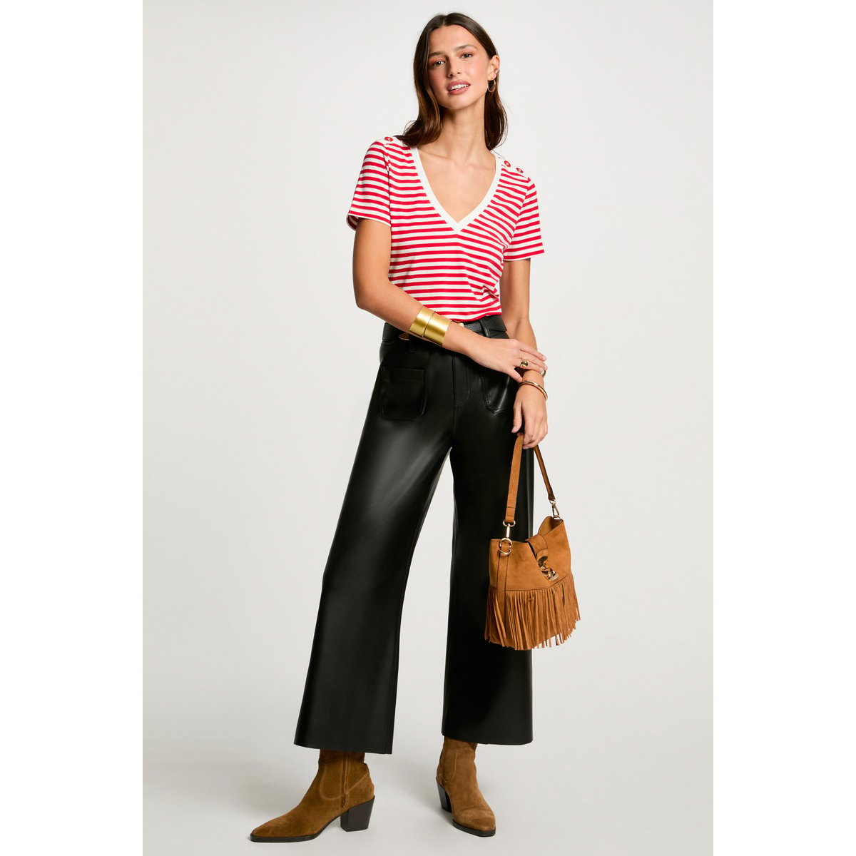 T-shirt manches courtes rayé rose, MORGAN