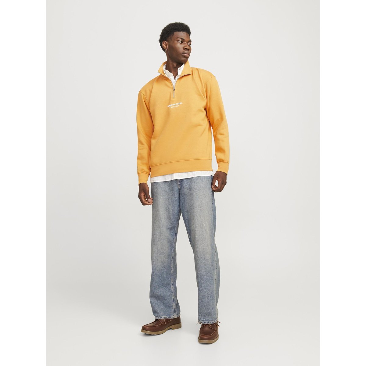 Sweat ample demi-zippé marron - honey yellow, JACK & JONES