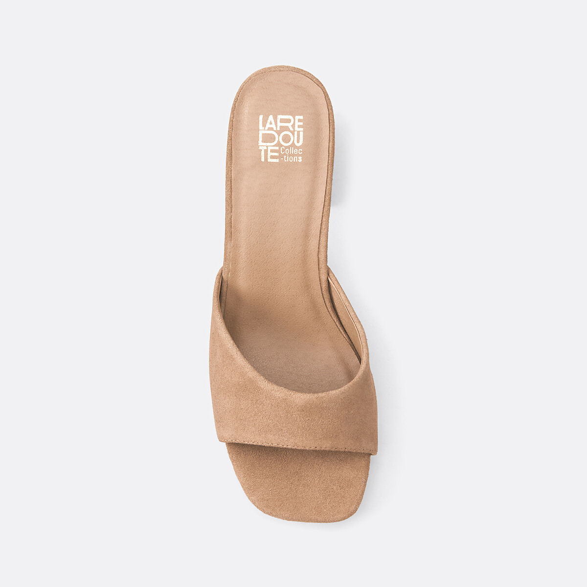Mules à talons large en cuir taupe, LA REDOUTE COLLECTIONS