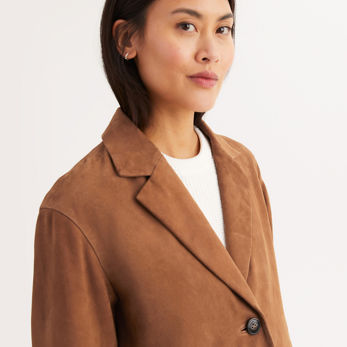 Lange jas, knoopsluiting, van geitenleer, tussenseizoen camel, ANNE WEYBURN