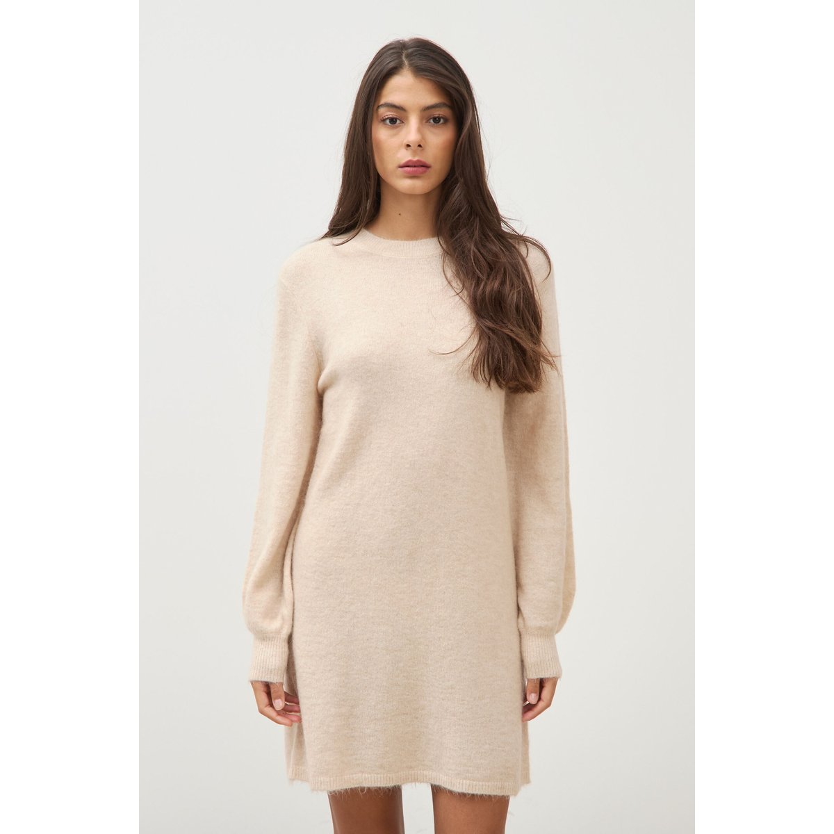 Robe droite courte manches longues creme, BONOBO