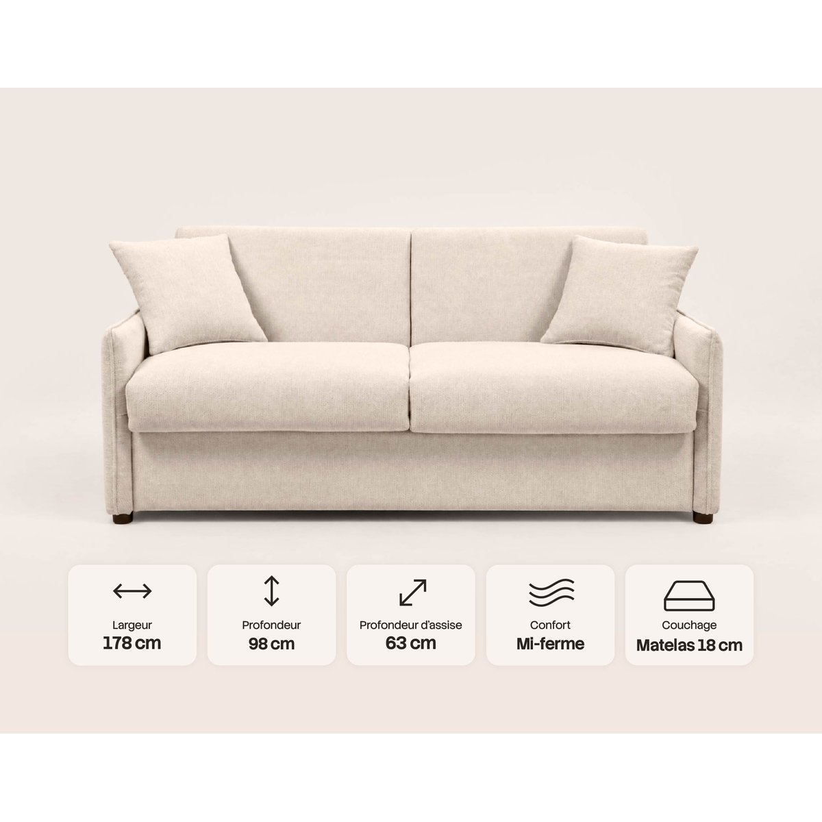 Canapé lit 3pl convertible couchage quotidien, ADELE beige, BEST MOBILIER