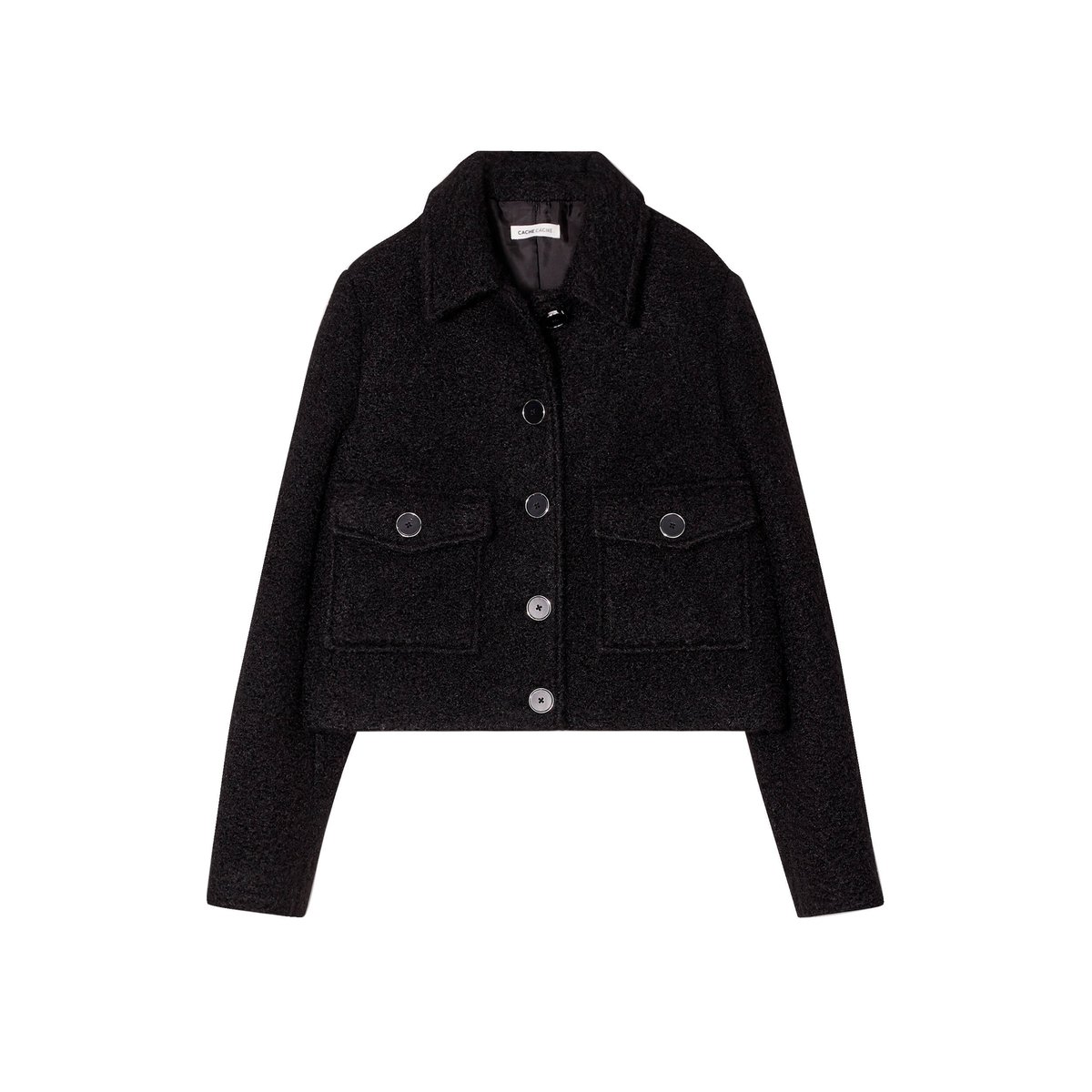 Veste bouclette boutonnée noir, CACHE CACHE