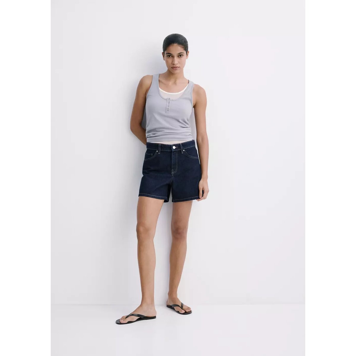 Short en jean droit bleu, MANGO