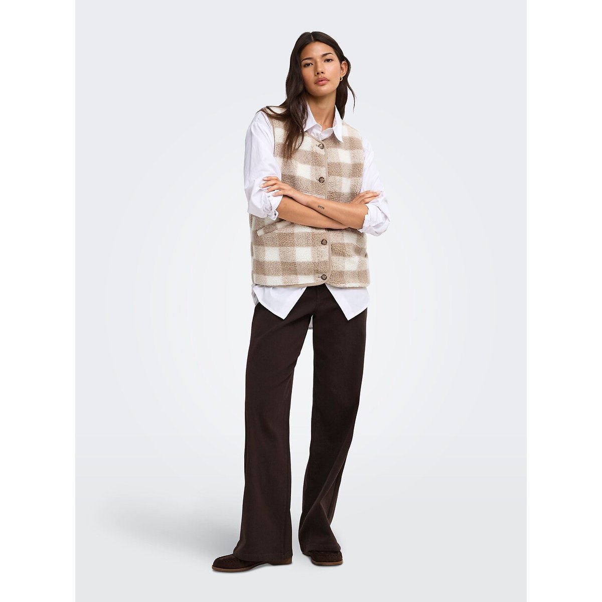 Sherpa gilet beige checks, ONLY