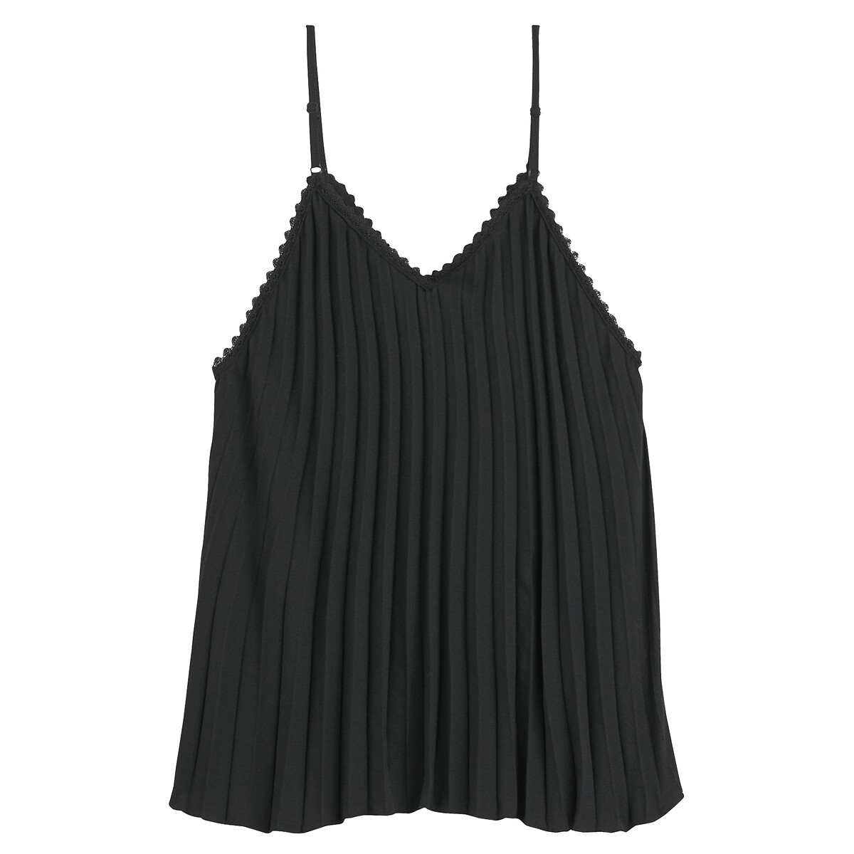 Top con spalline sottili, plissettato dietro lino/nero, JULIE DE LIBRAN x LA REDOUTE