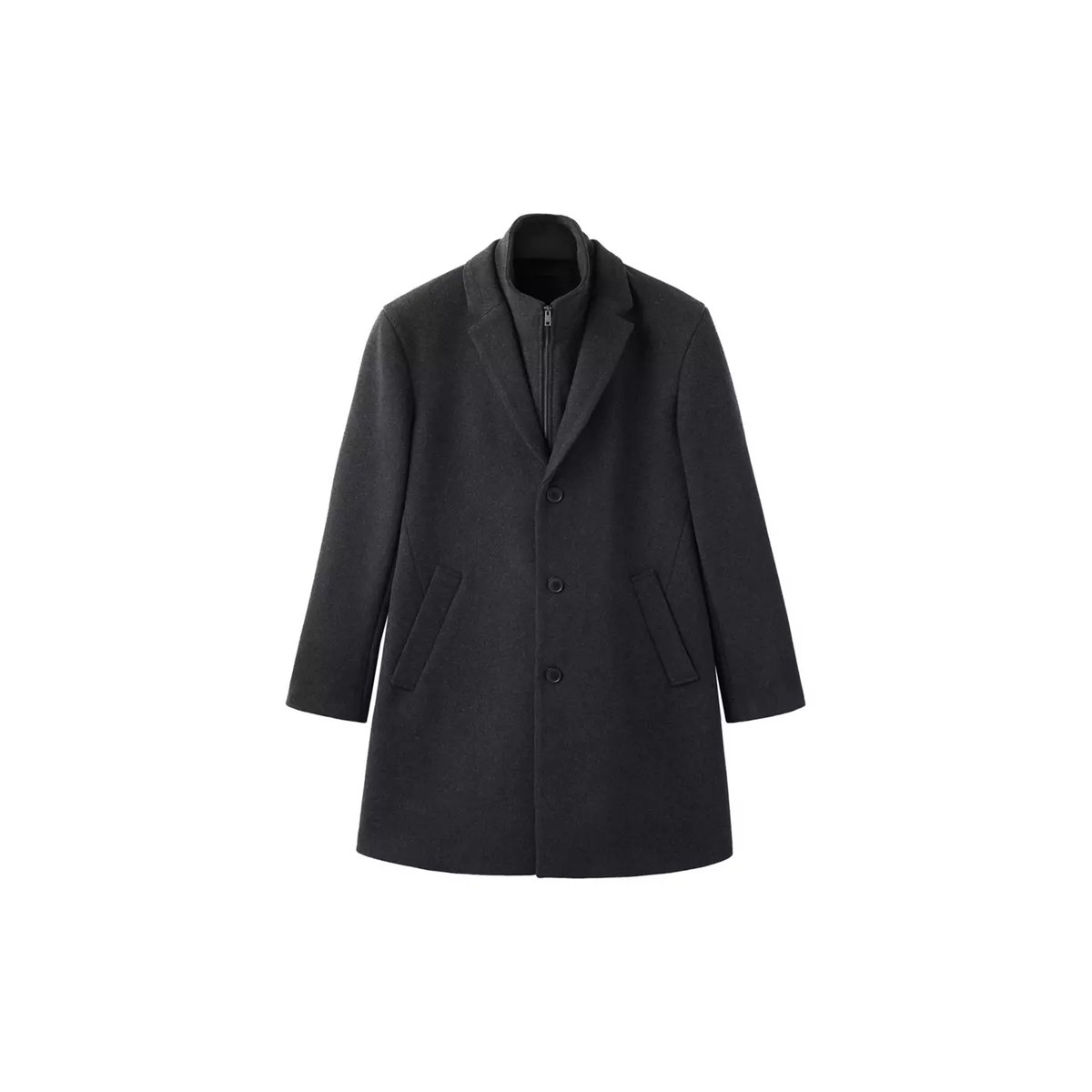 Manteau laine col intérieur amovible gris chiné foncé, MANGO MAN