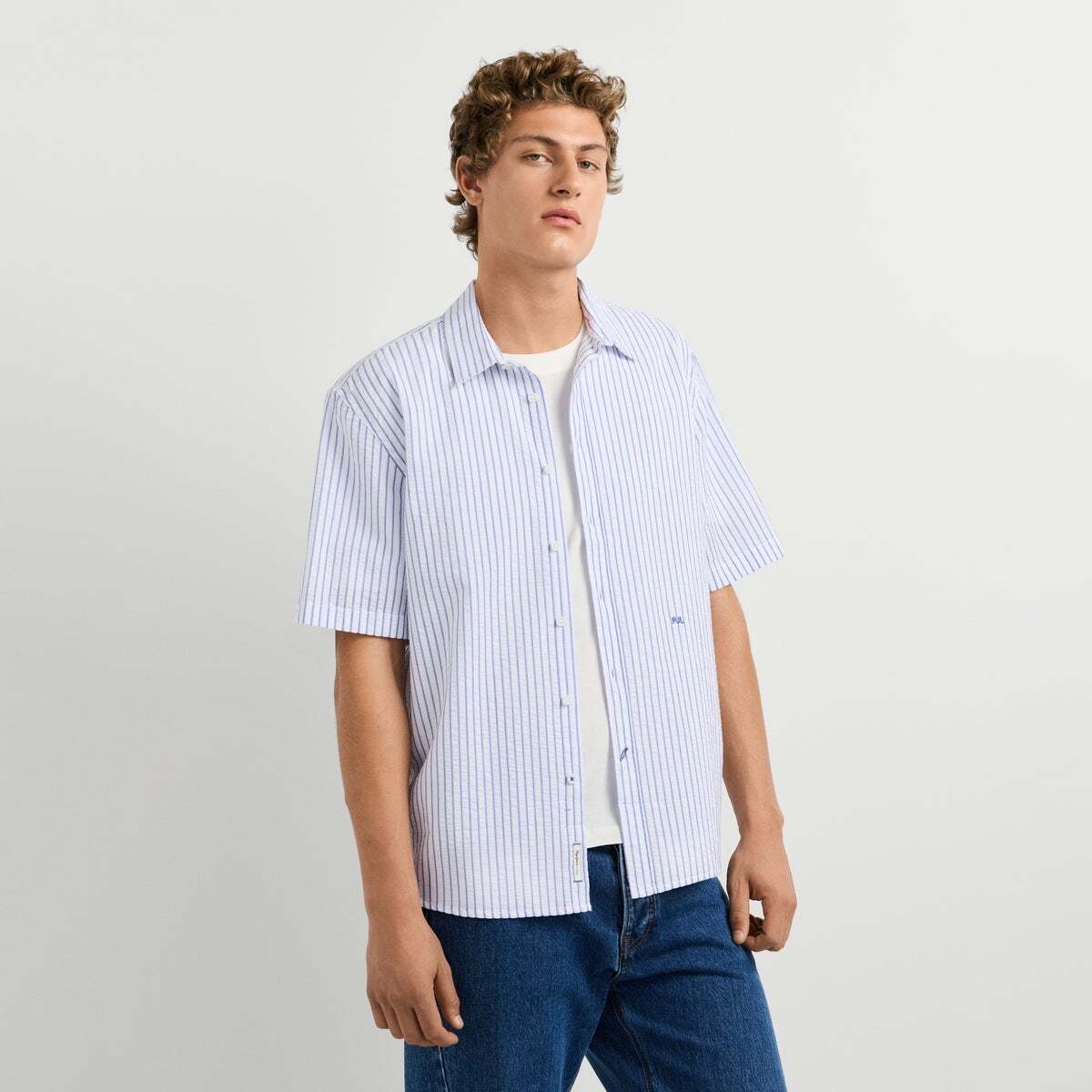 Chemise Seersucker À Rayures Coupe Décontractée blanc, PEPE JEANS