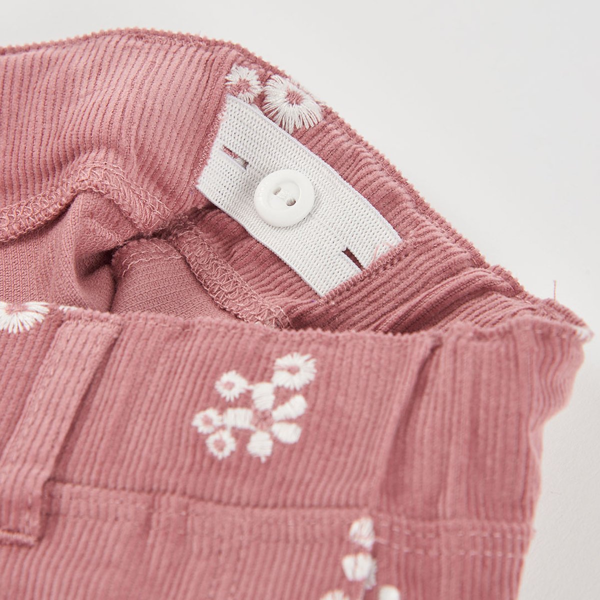 Pantalon fille velours côtelé fin imprimé fleurs rose, BOBOLI