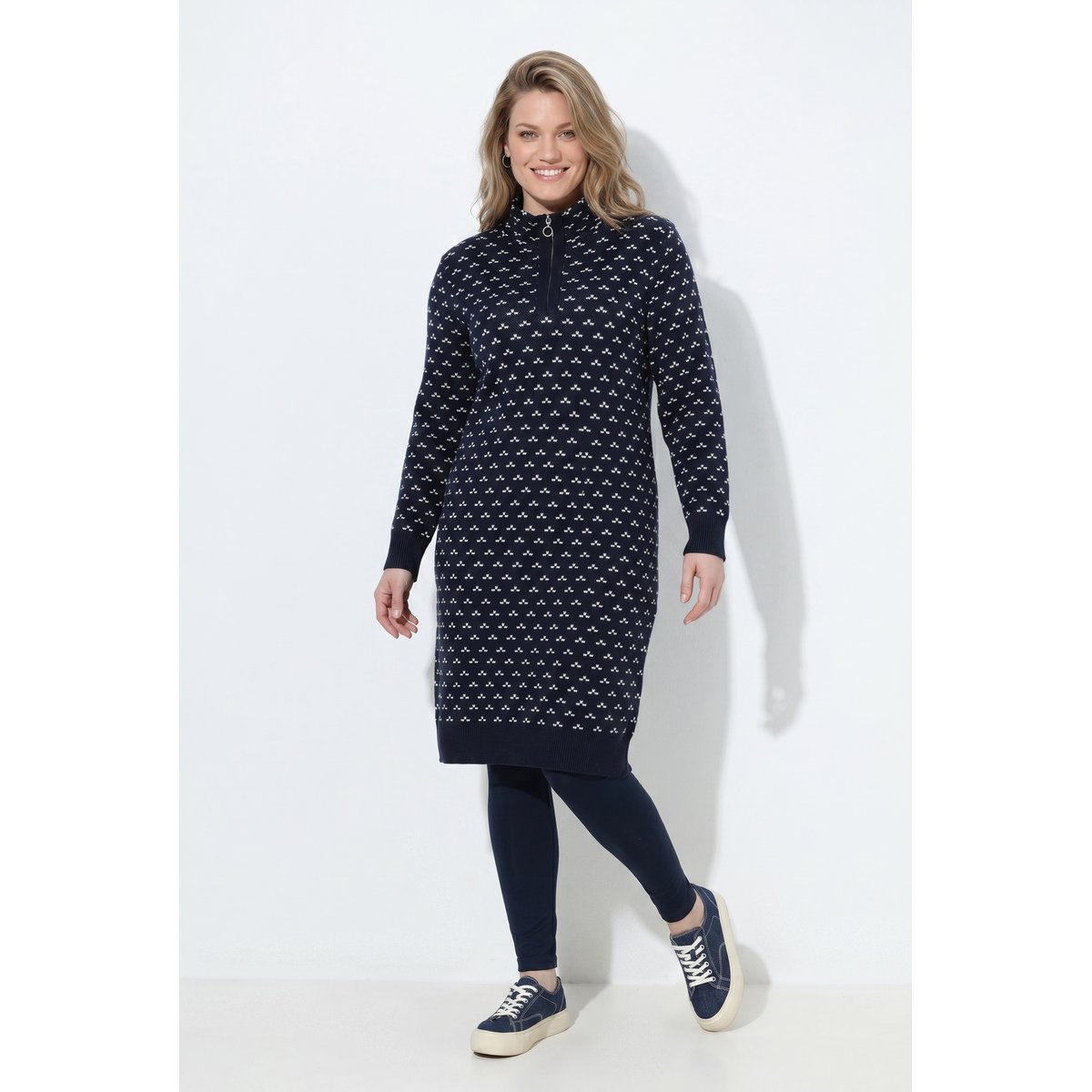 Robe en maille, motif graphique marine, ULLA POPKEN